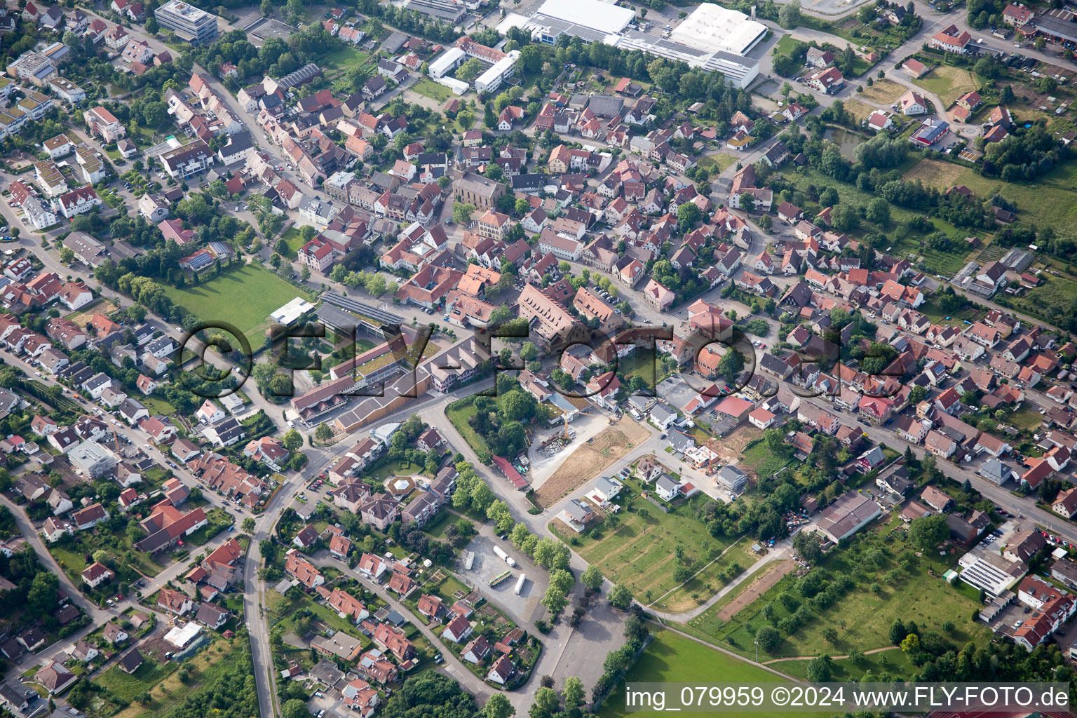 Aerial view of Town View of the streets and houses of the residential areas in Gueglingen in the state Baden-Wurttemberg, Germany