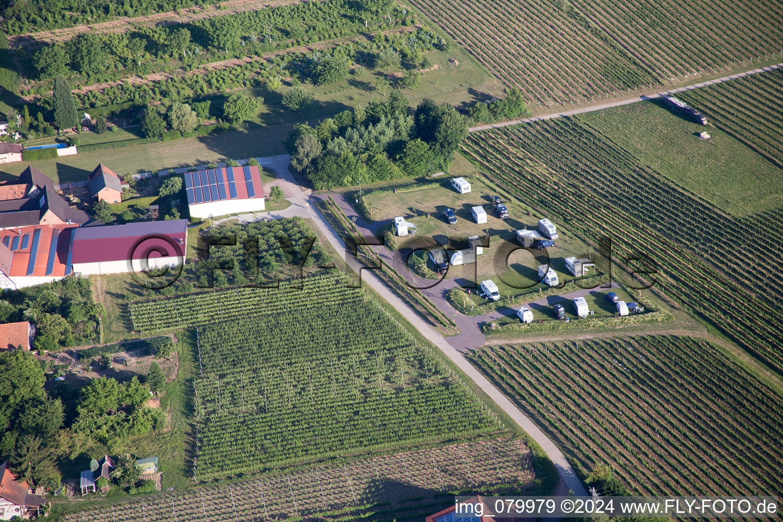 Motorhomes at farm in Dierbach in the state Rhineland-Palatinate