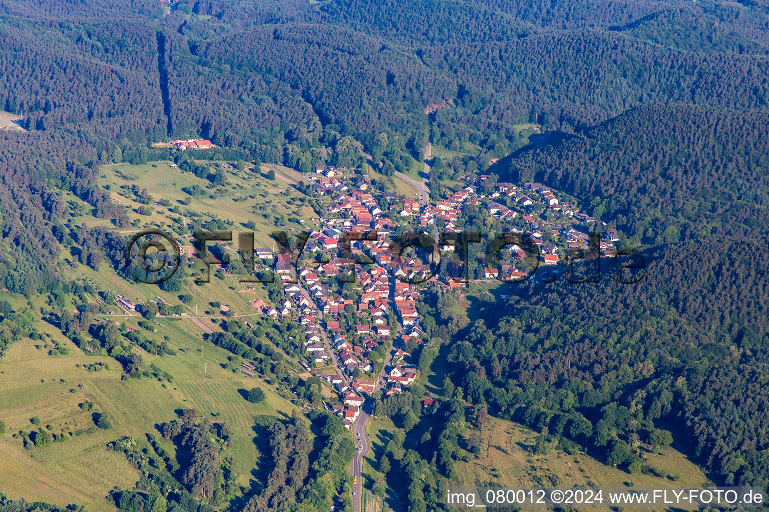 Oblique view of Birkenhördt in the state Rhineland-Palatinate, Germany