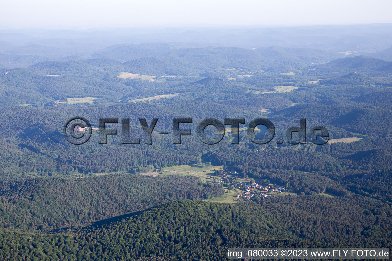 Aerial view of Erlenbach bei Dahn in the state Rhineland-Palatinate, Germany