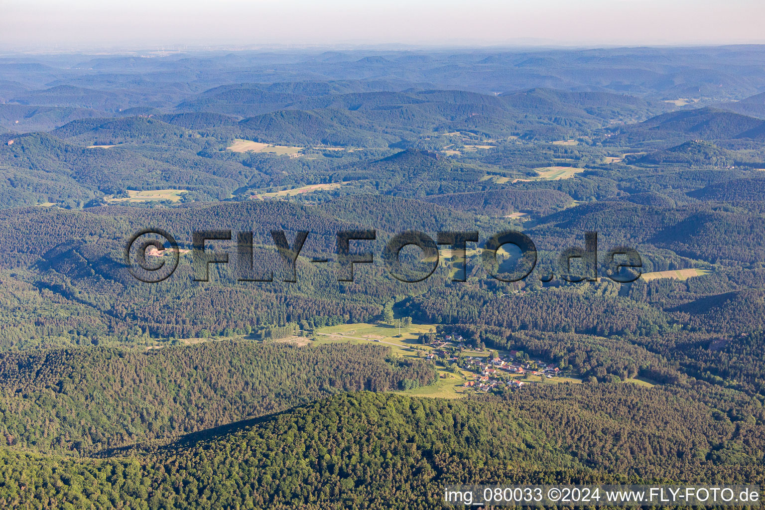 Aerial view of Erlenbach bei Dahn in the state Rhineland-Palatinate, Germany