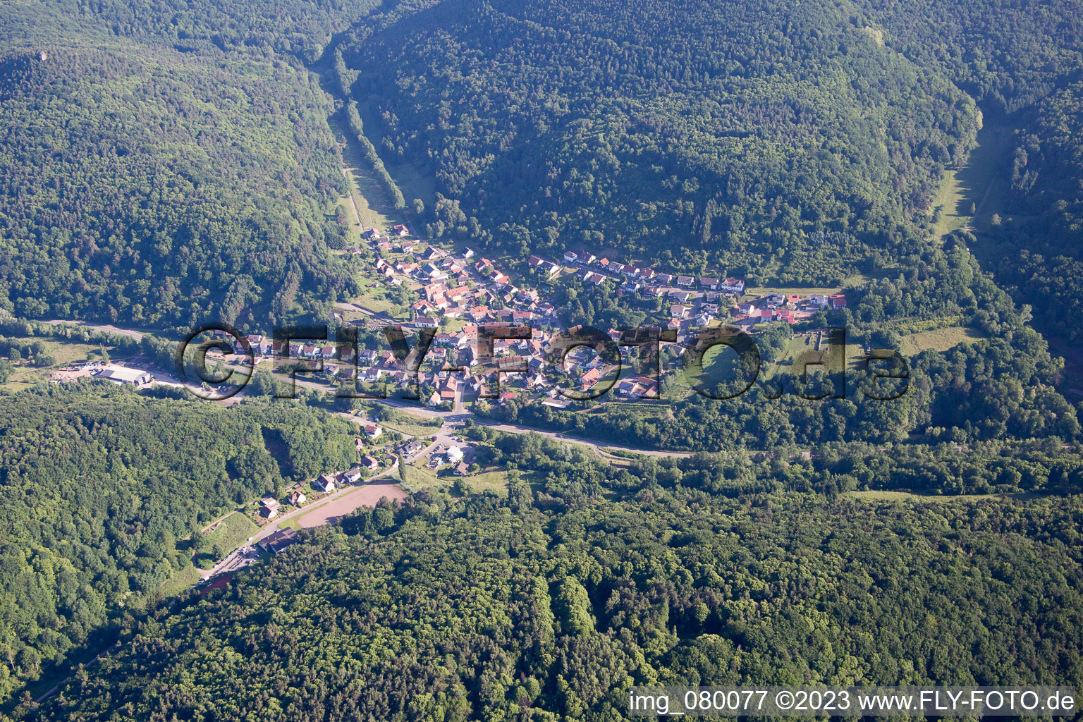 Aerial view of Waldhambach in the state Rhineland-Palatinate, Germany