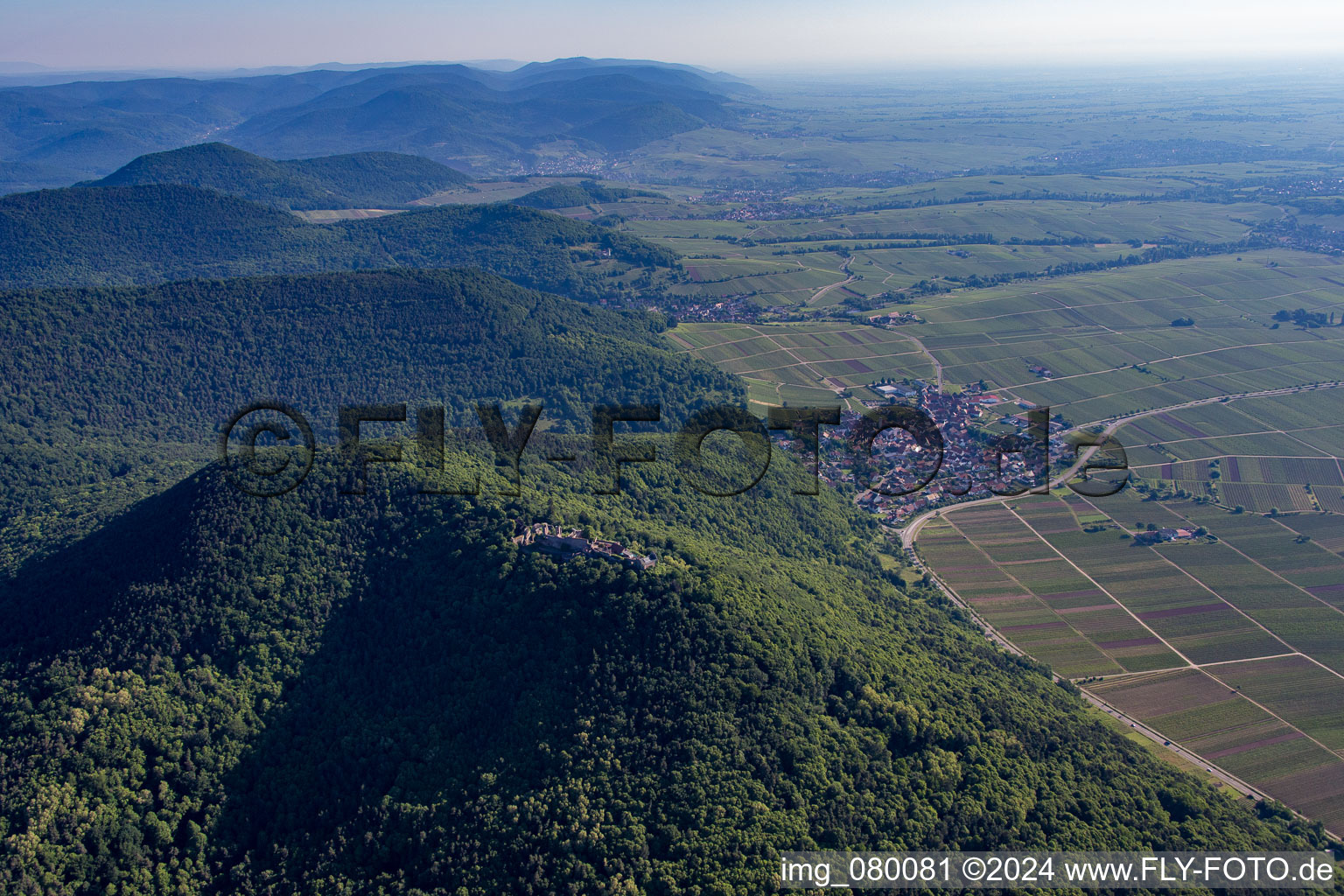 Aerial view of Madenburg in Eschbach in the state Rhineland-Palatinate, Germany