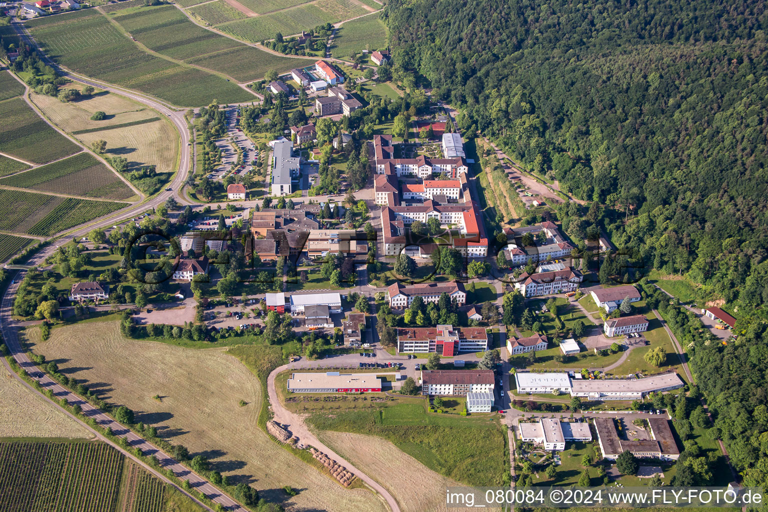 Hospital grounds of the Clinic Klinik fuer Kinder-/Jugendpsychiatrie and -psychotherapie in the district Pfalzklinik Landeck in Klingenmuenster in the state Rhineland-Palatinate, Germany