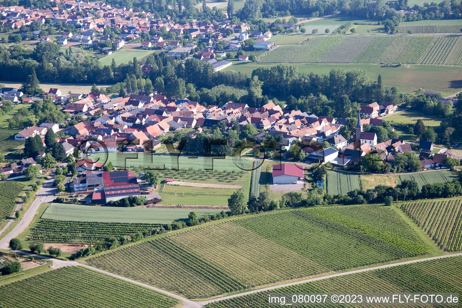District Klingen in Heuchelheim-Klingen in the state Rhineland-Palatinate, Germany from above