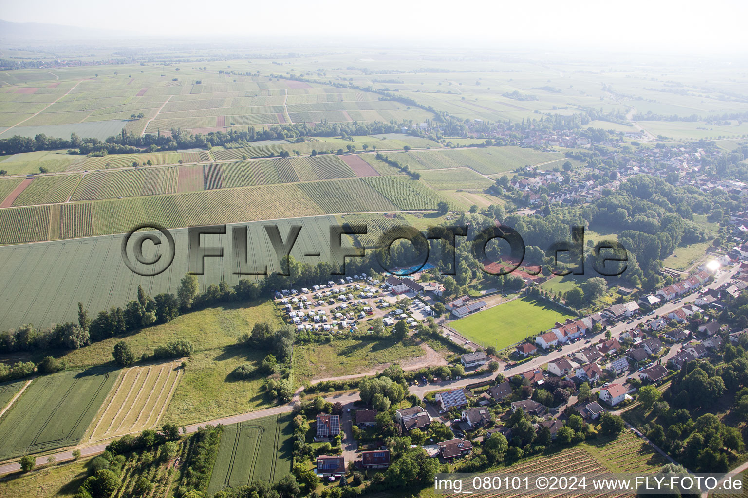 Aerial photograpy of Camping in the Klingbach Valley in the district Klingen in Heuchelheim-Klingen in the state Rhineland-Palatinate, Germany