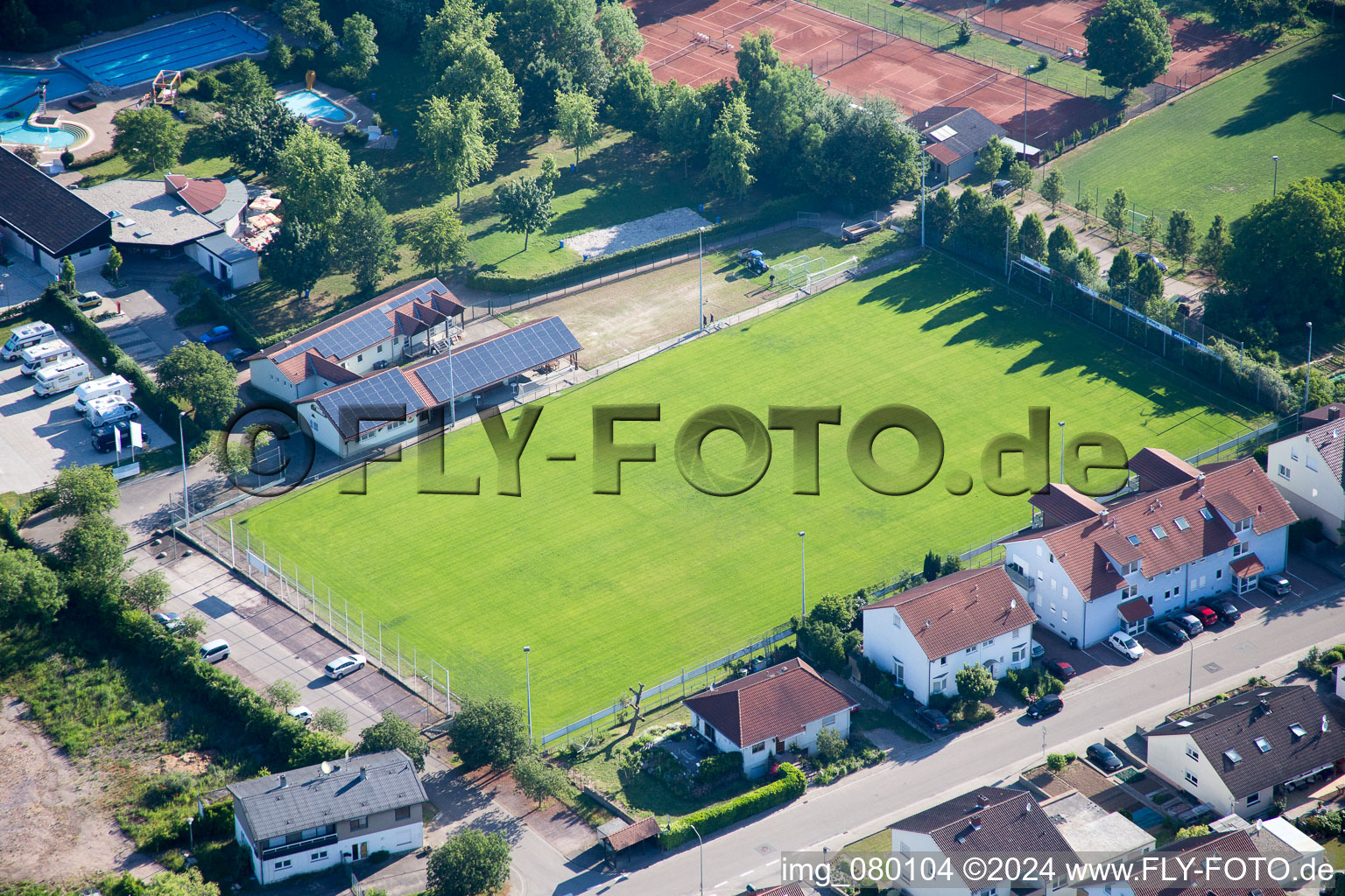 Sports fields in the district Ingenheim in Billigheim-Ingenheim in the state Rhineland-Palatinate, Germany