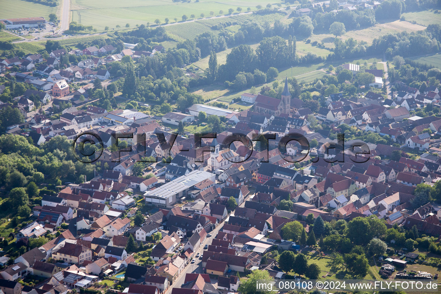 District Ingenheim in Billigheim-Ingenheim in the state Rhineland-Palatinate, Germany from the drone perspective