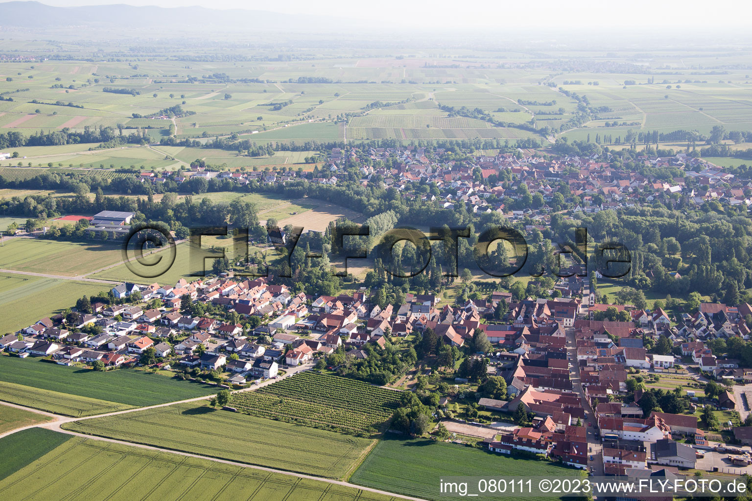Oblique view of District Billigheim in Billigheim-Ingenheim in the state Rhineland-Palatinate, Germany