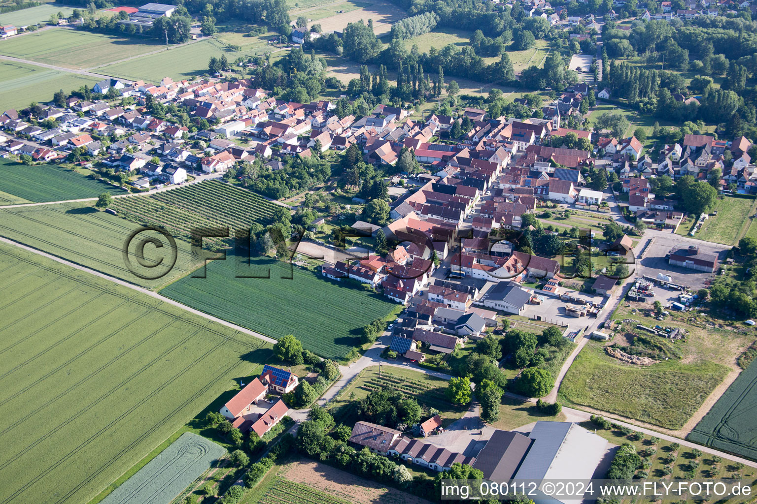 Town View of the streets and houses of the residential areas in the district Muehlhofen in Billigheim-Ingenheim in the state Rhineland-Palatinate