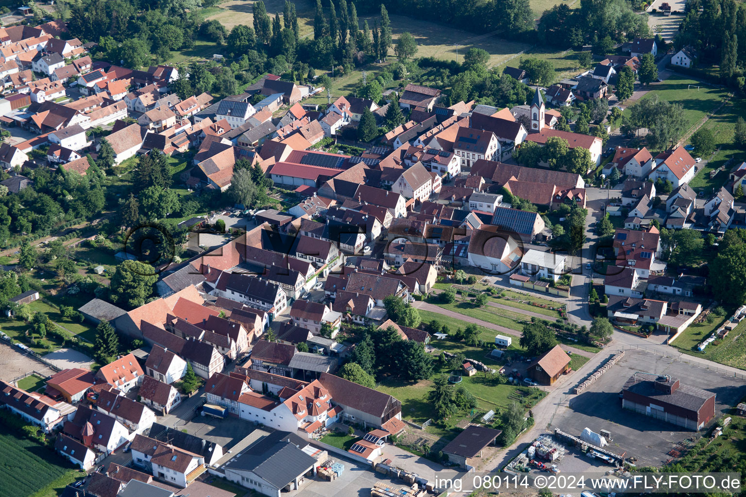 District Mühlhofen in Billigheim-Ingenheim in the state Rhineland-Palatinate, Germany from above