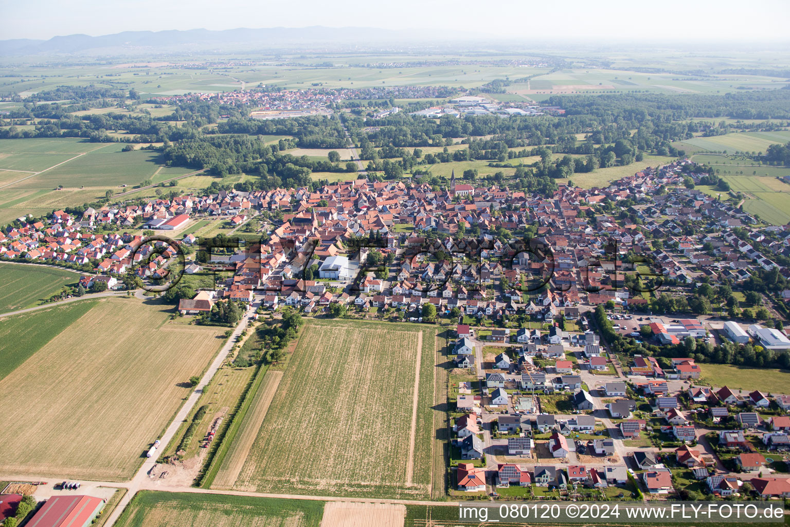 Aerial view of Steinweiler in the state Rhineland-Palatinate, Germany