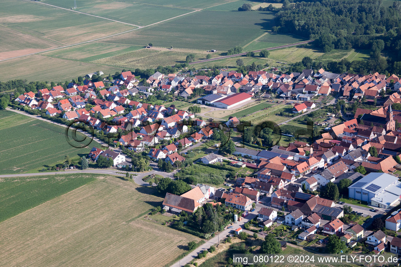 Oblique view of Steinweiler in the state Rhineland-Palatinate, Germany