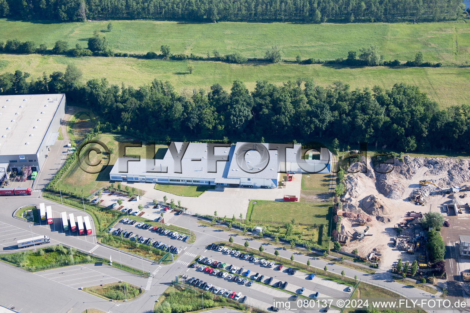 Aerial view of Horst Industrial Estate, Alfa Aesar GmbH in the district Minderslachen in Kandel in the state Rhineland-Palatinate, Germany