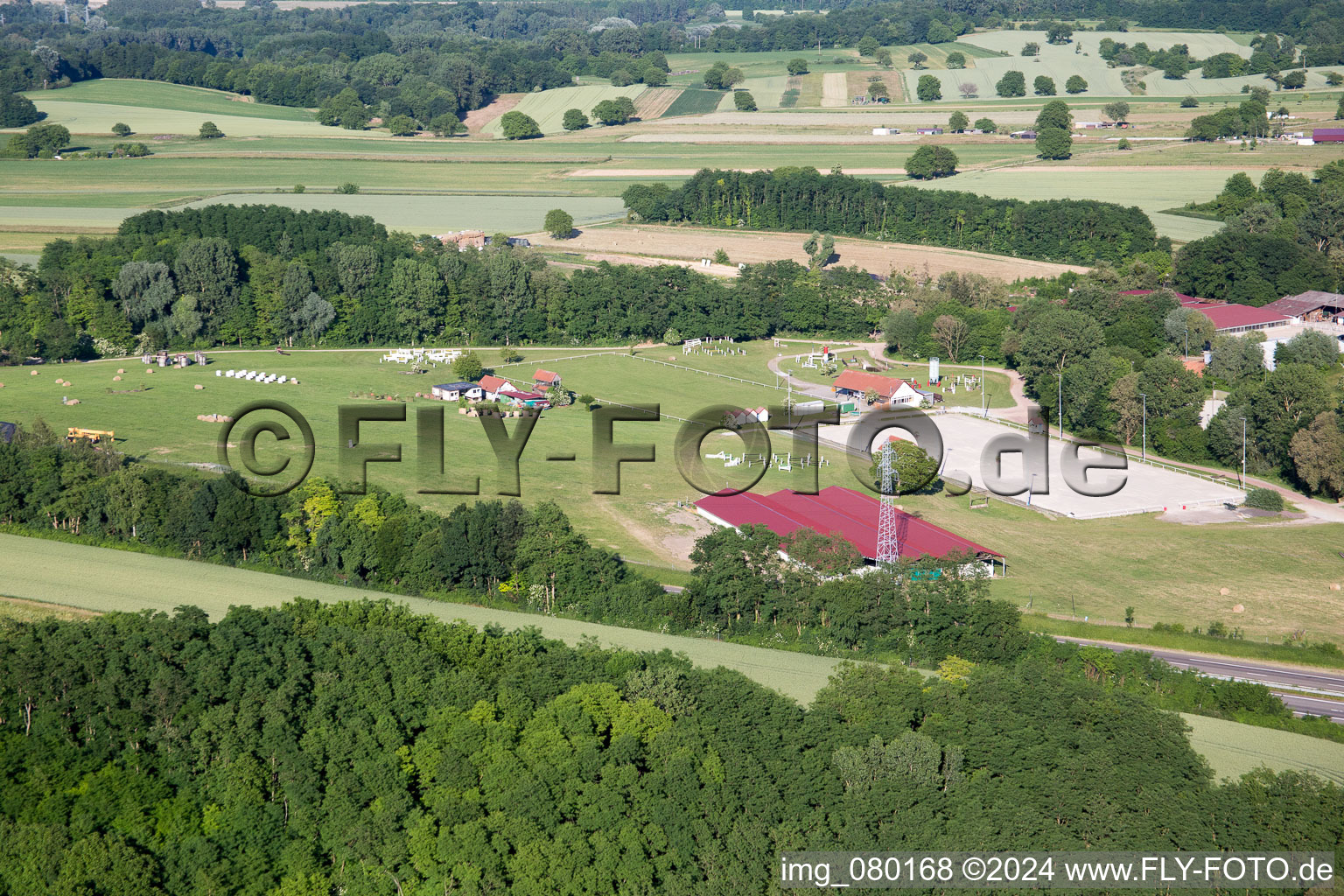 Neewiller-près-Lauterbourg in the state Bas-Rhin, France from a drone