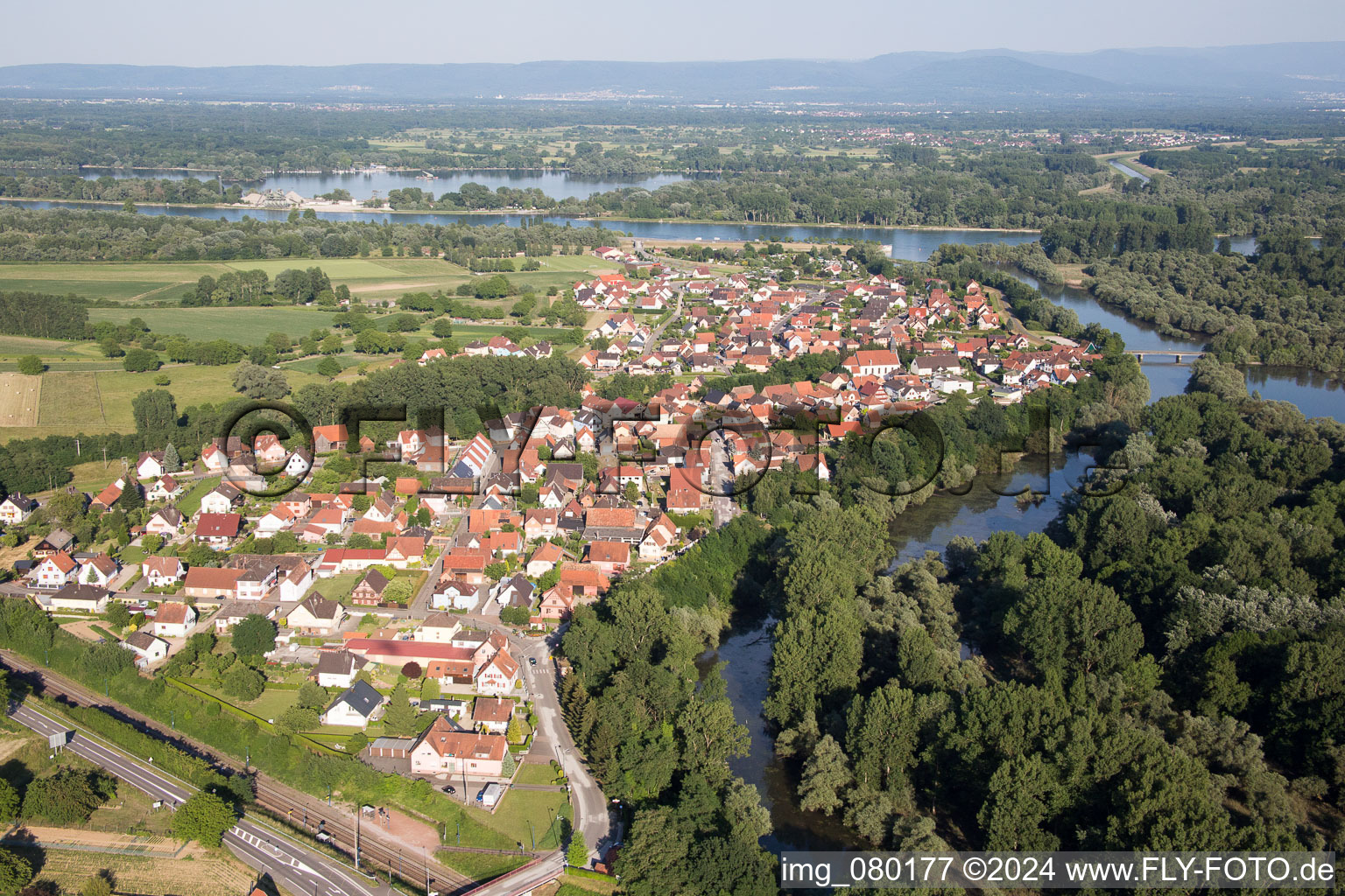 Aerial view of Munchhausen in the state Bas-Rhin, France