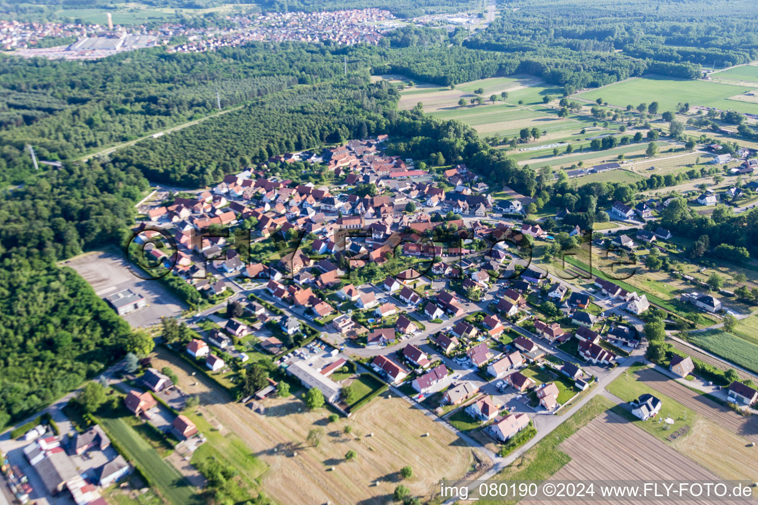 Aerial view of Village view in Schaffhouse-pres-Seltz in Grand Est, France
