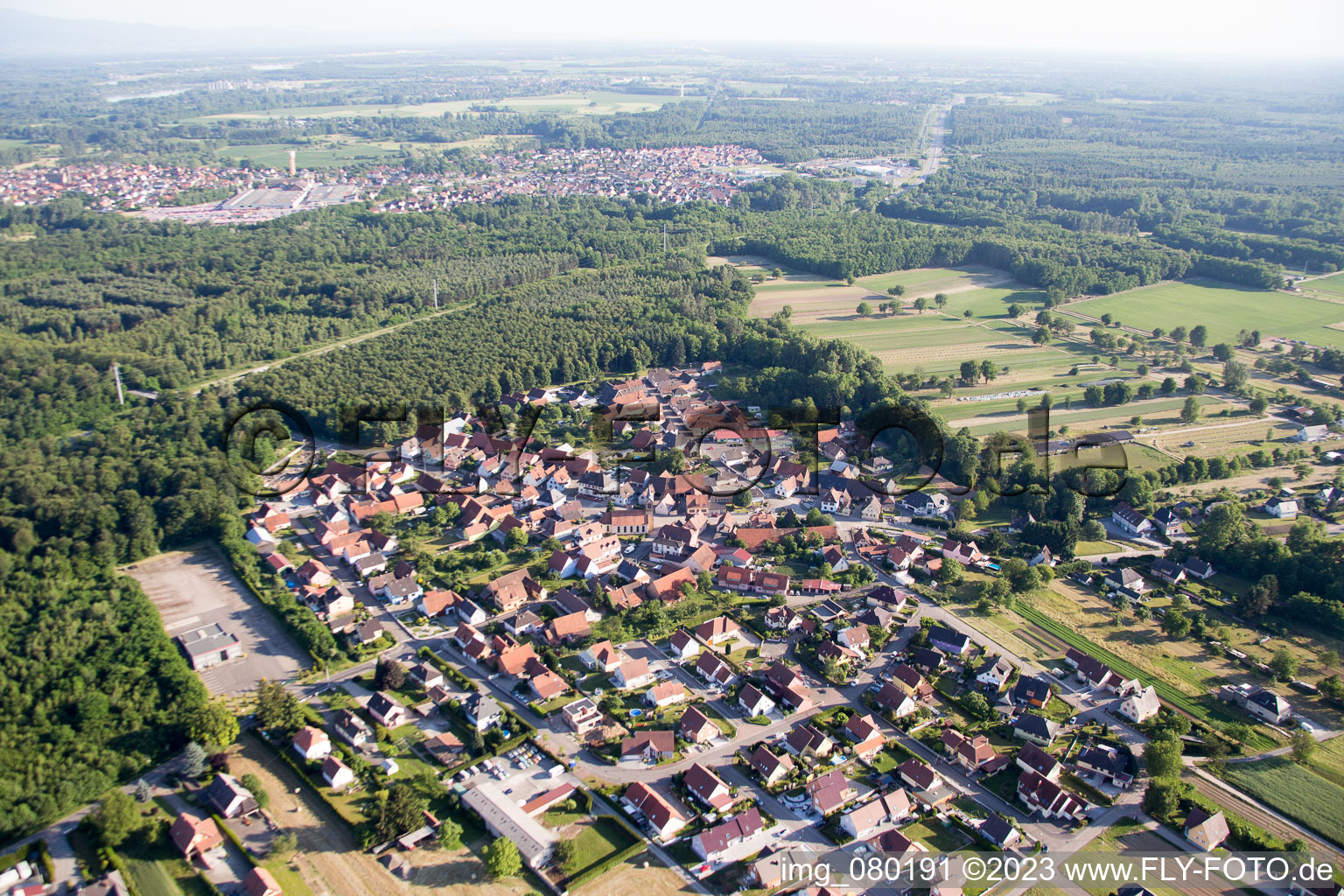 Schaffhouse-près-Seltz in the state Bas-Rhin, France from a drone
