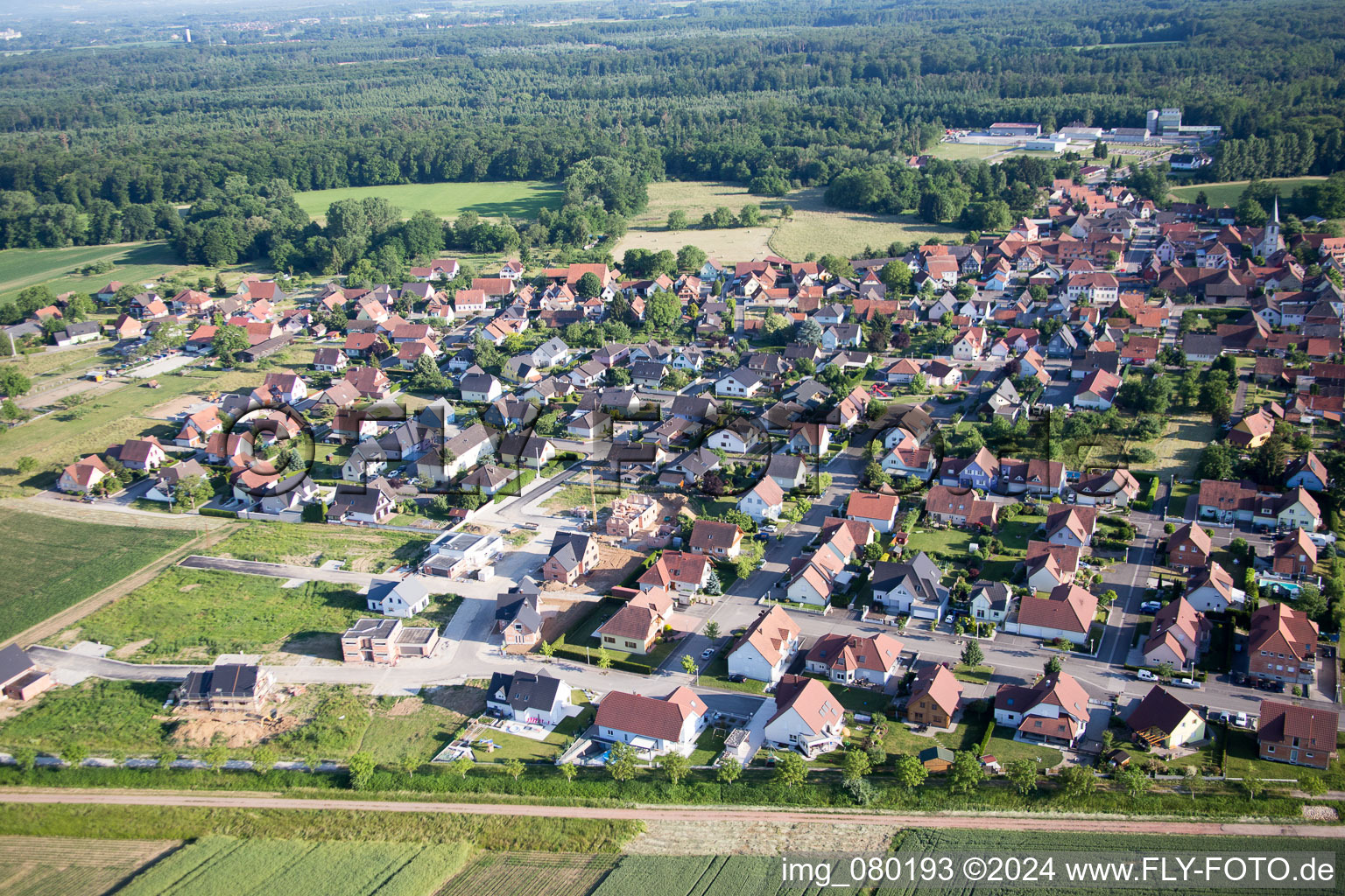 Niederrœdern in the state Bas-Rhin, France seen from a drone