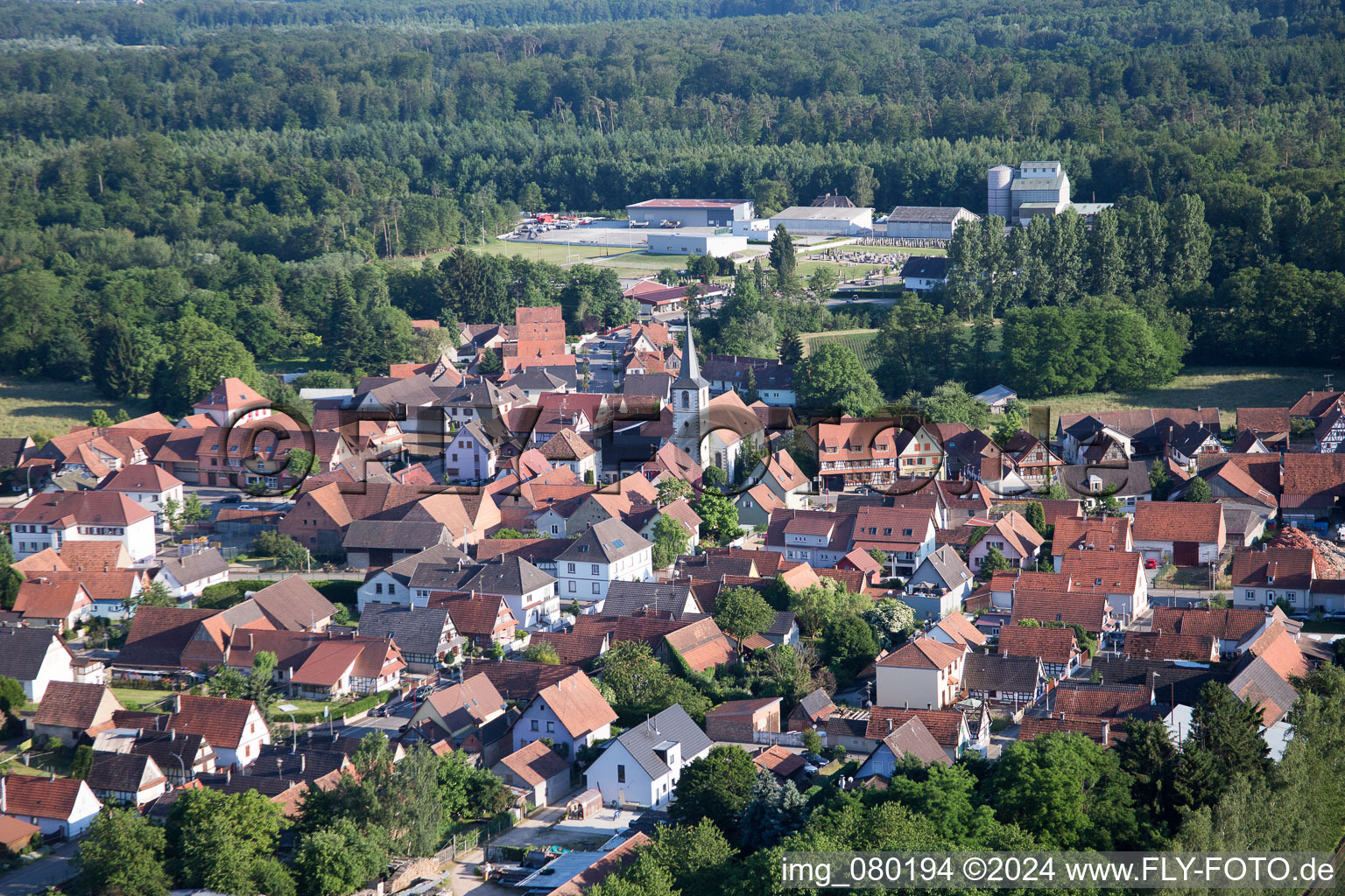 Aerial view of Niederrœdern in the state Bas-Rhin, France