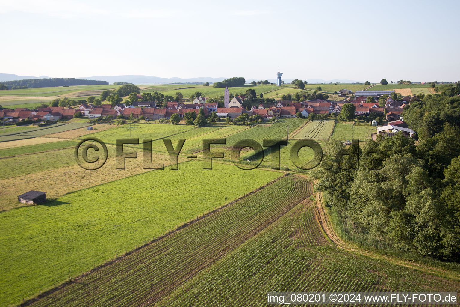 Aerial view of Oberrœdern in the state Bas-Rhin, France