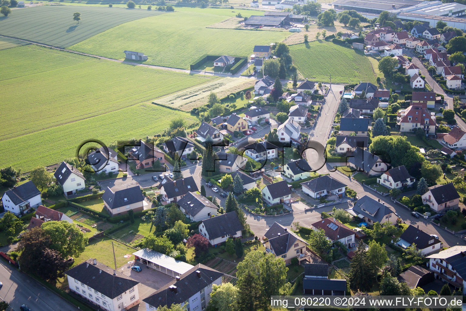 Soultz-sous-Forêts in the state Bas-Rhin, France from the drone perspective