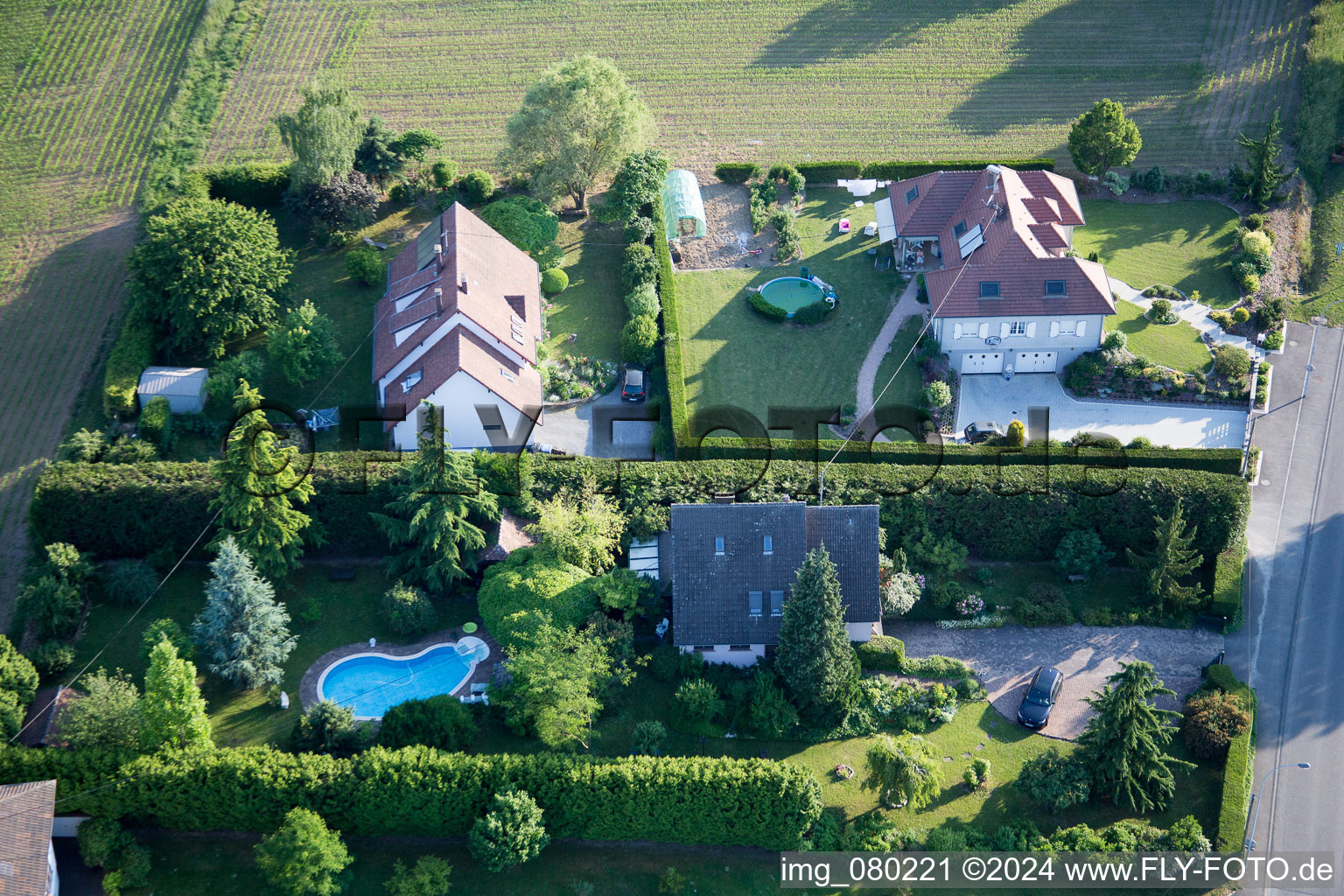 Soultz-sous-Forêts in the state Bas-Rhin, France from a drone