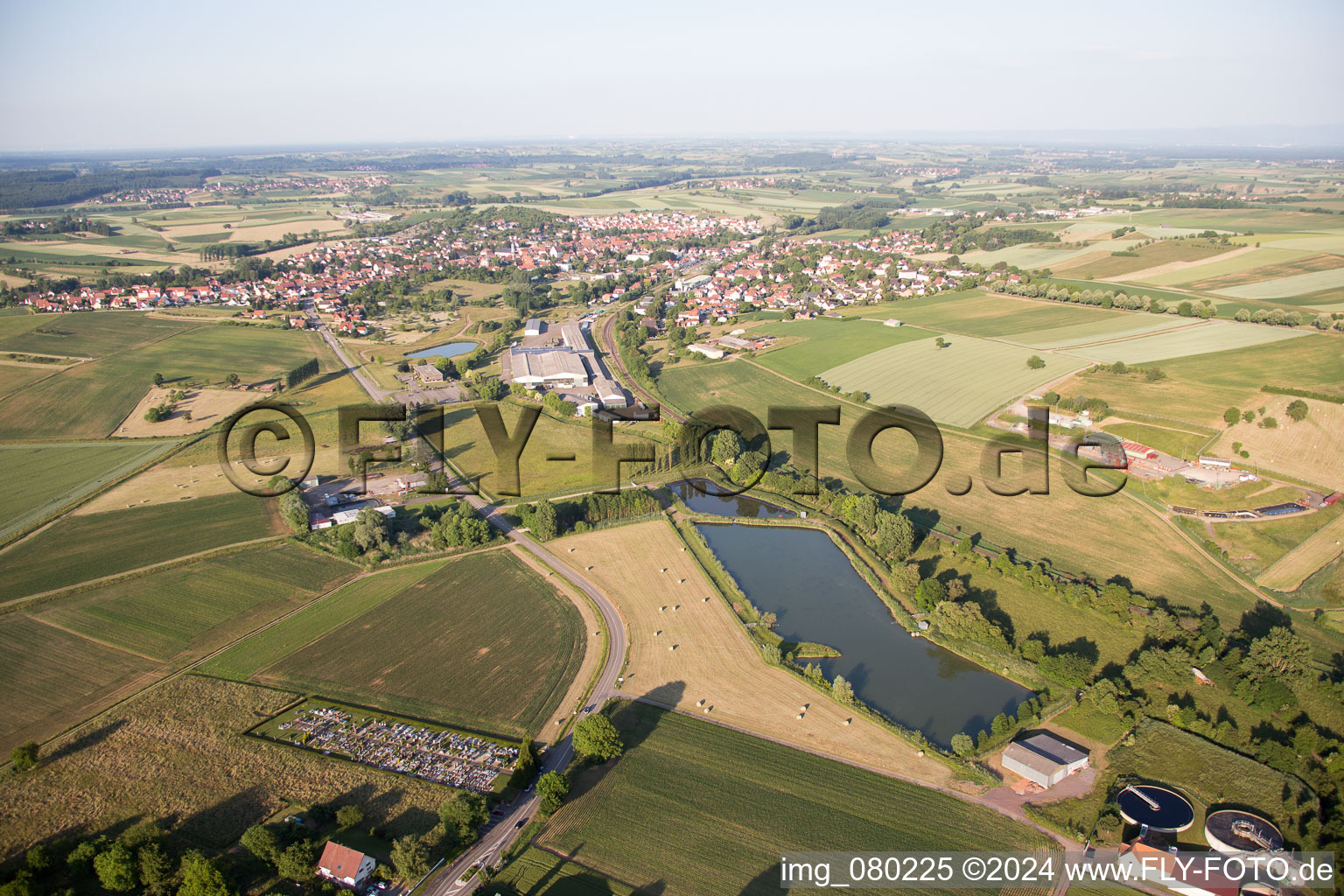 Soultz-sous-Forêts in the state Bas-Rhin, France seen from a drone