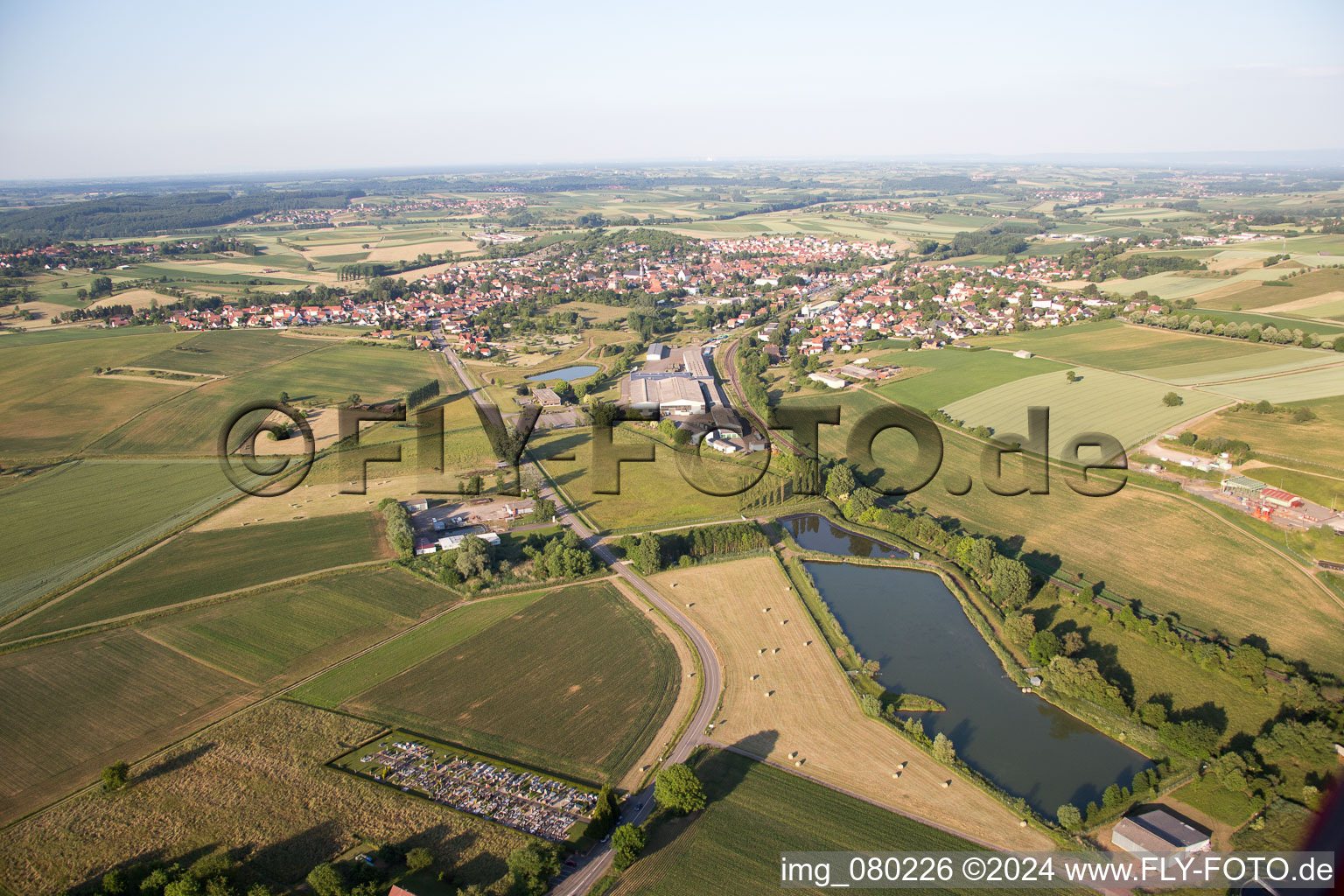 Aerial view of Soultz-sous-Forêts in the state Bas-Rhin, France