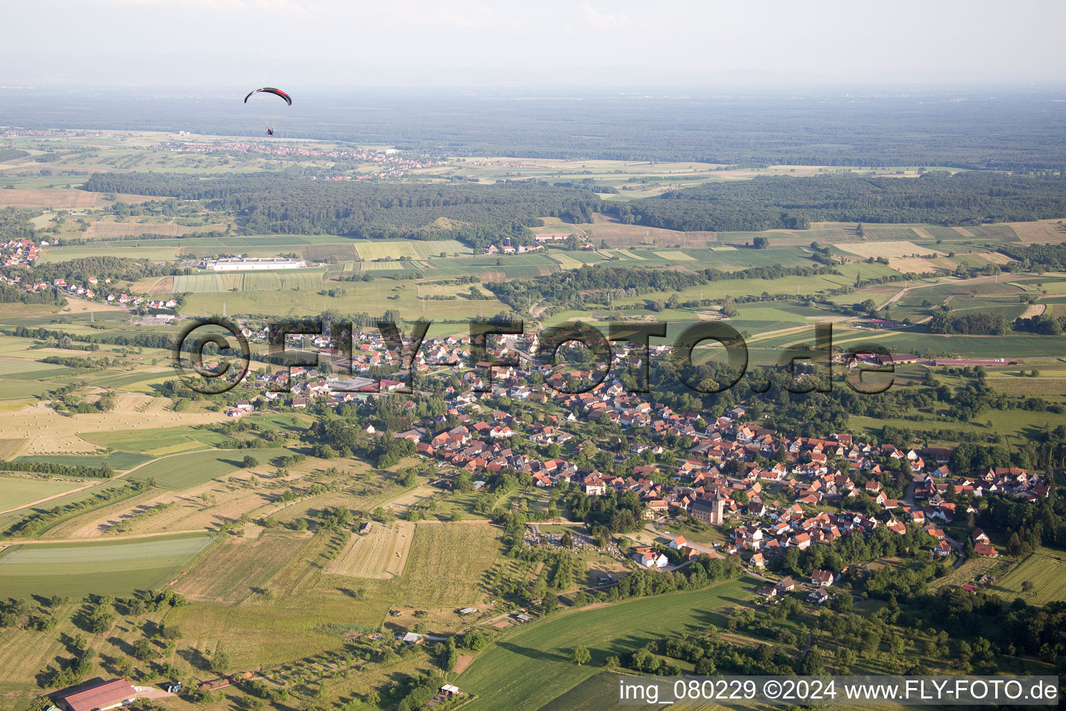 Aerial view of Mitschdorf in the state Bas-Rhin, France