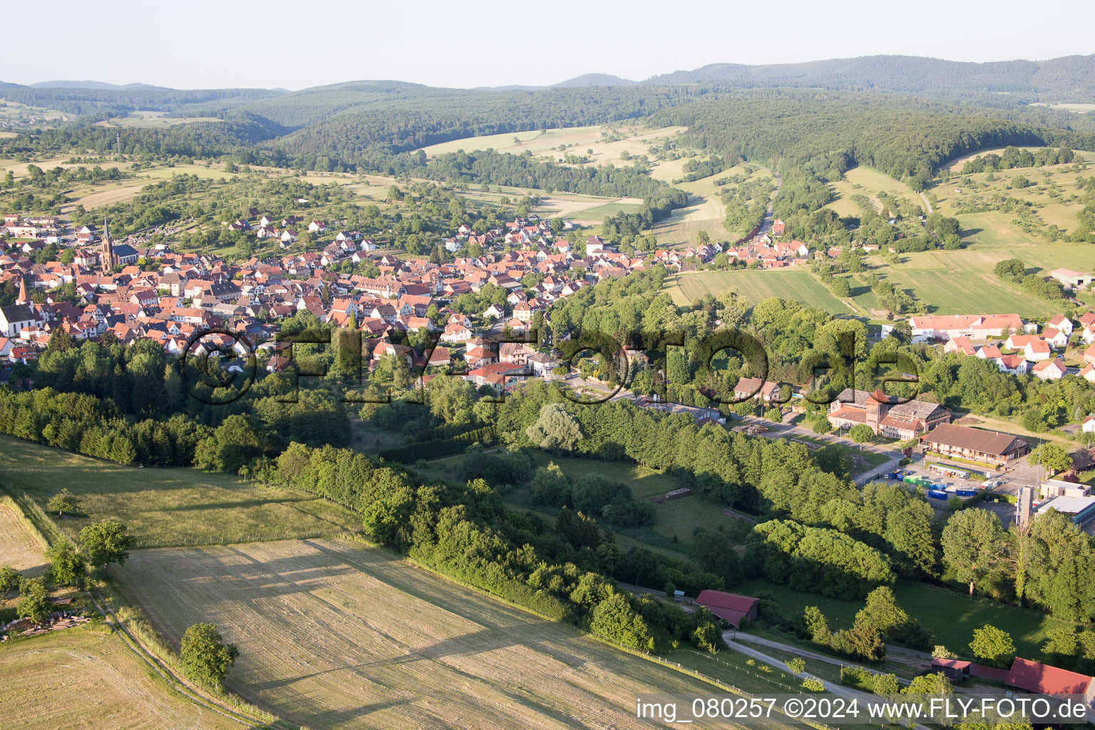 Lembach in the state Bas-Rhin, France from the drone perspective