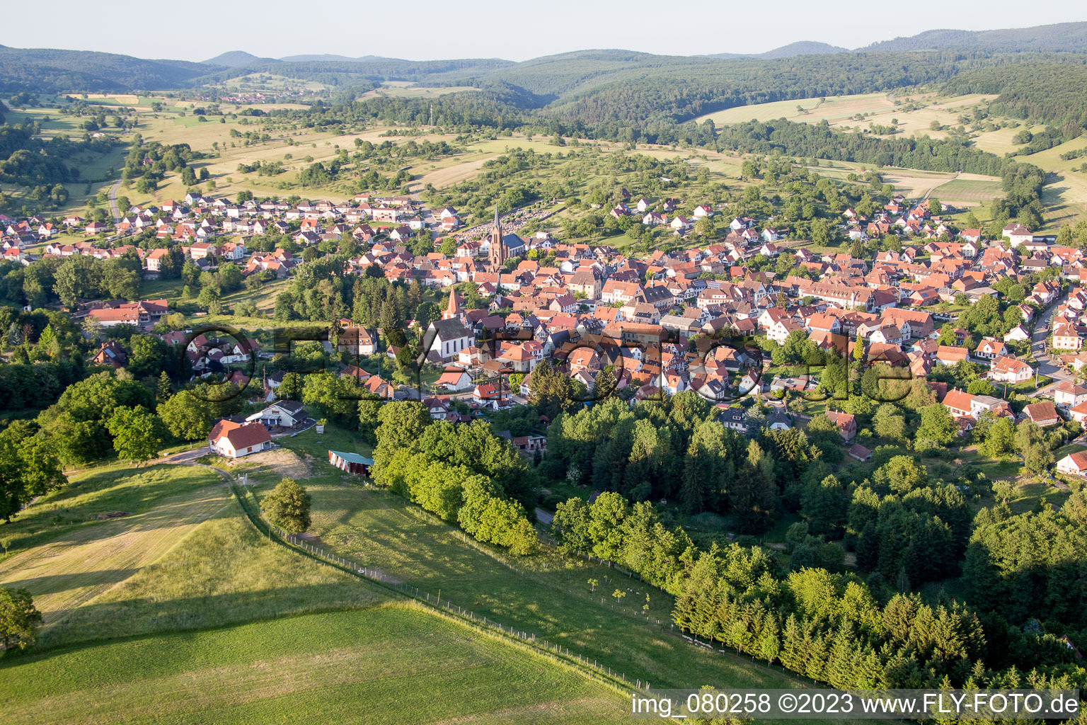 Lembach in the state Bas-Rhin, France from a drone