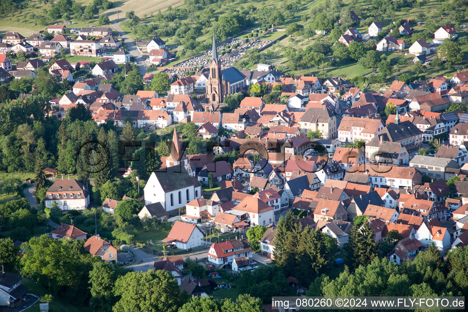 Aerial view of Lembach in the state Bas-Rhin, France