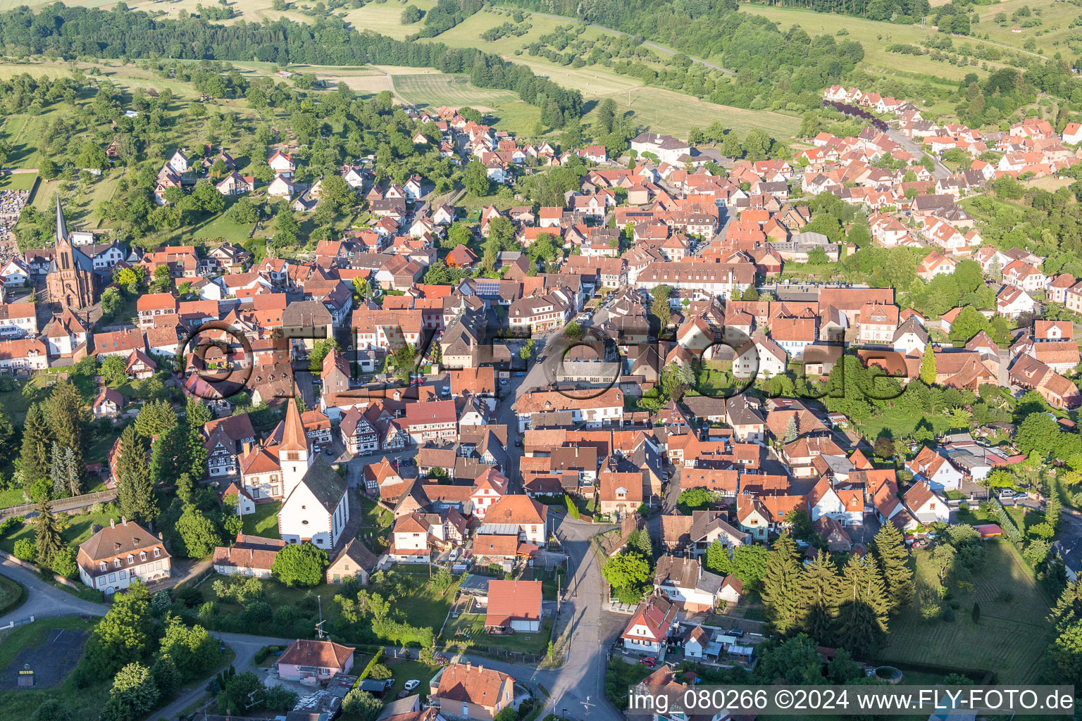 Aerial view of Village view in Lembach in the state Bas-Rhin, France