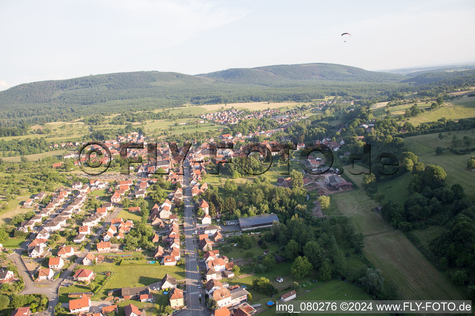 Lembach in the state Bas-Rhin, France from the drone perspective