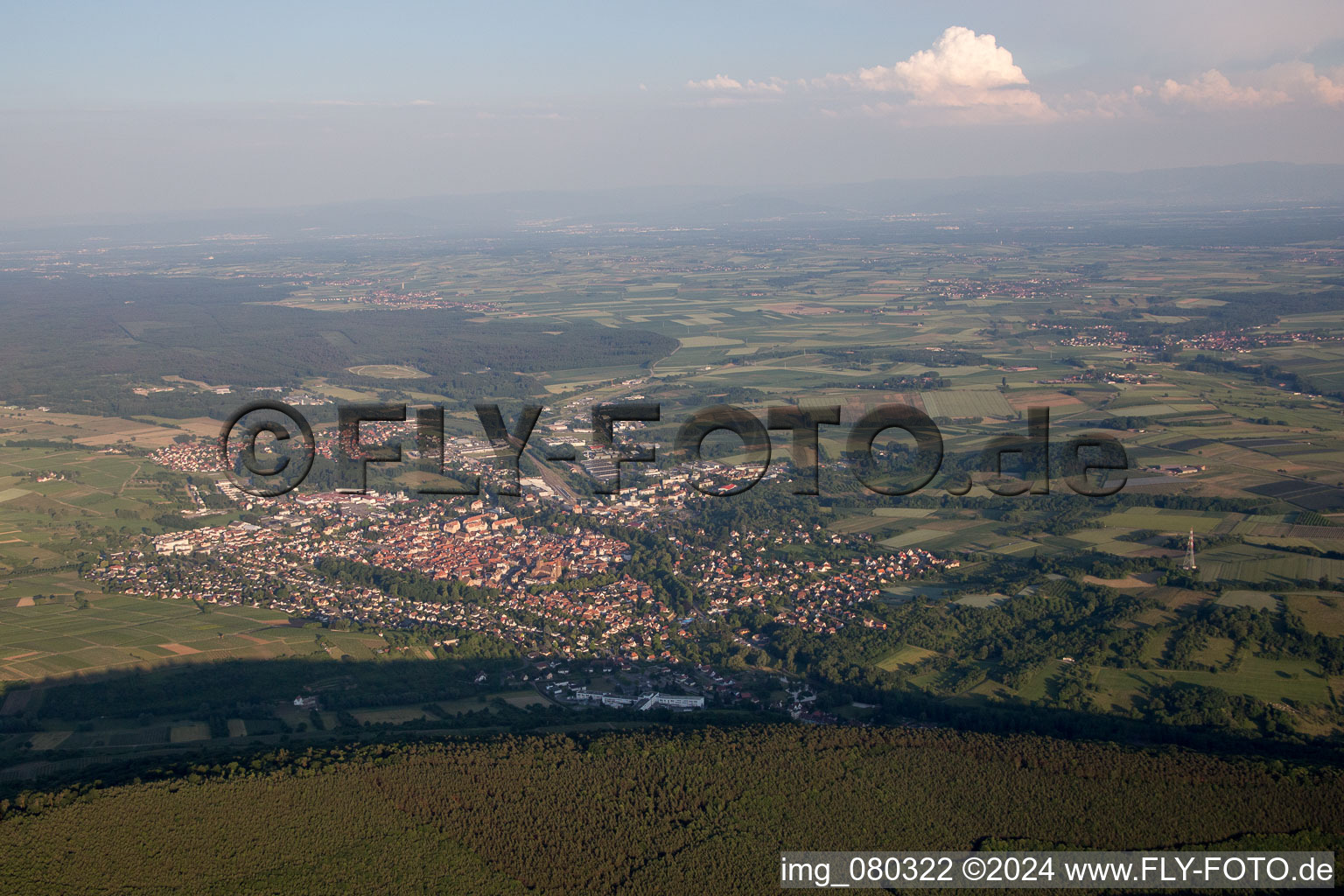 Aerial view of Wissembourg in the state Bas-Rhin, France