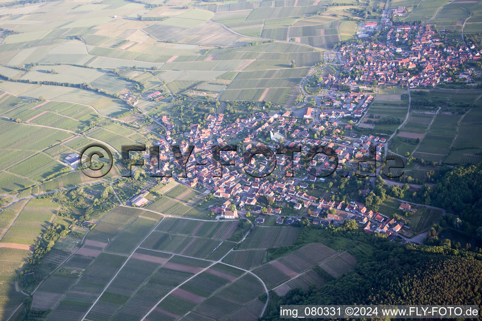 Aerial photograpy of District Rechtenbach in Schweigen-Rechtenbach in the state Rhineland-Palatinate, Germany