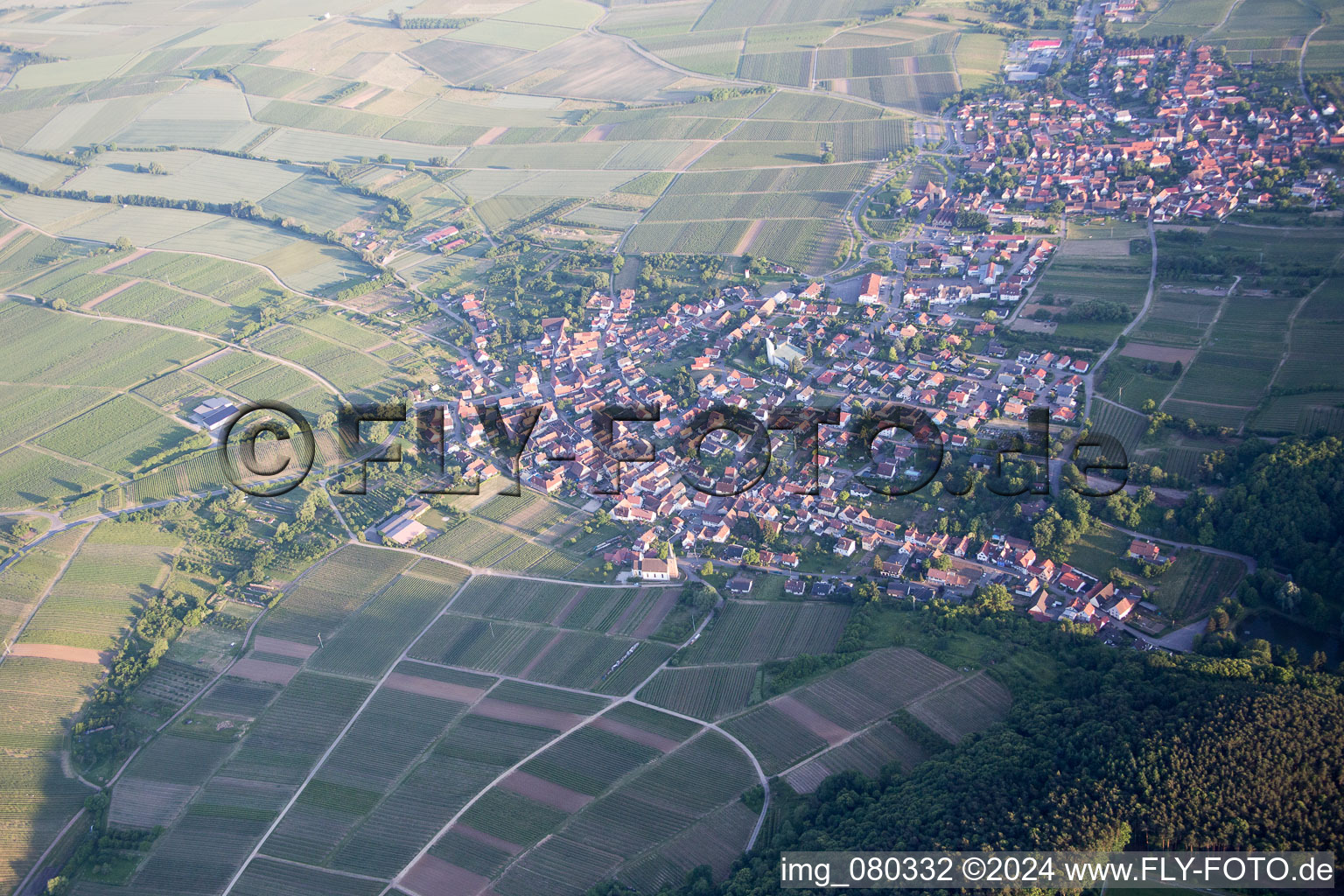 Oblique view of District Rechtenbach in Schweigen-Rechtenbach in the state Rhineland-Palatinate, Germany