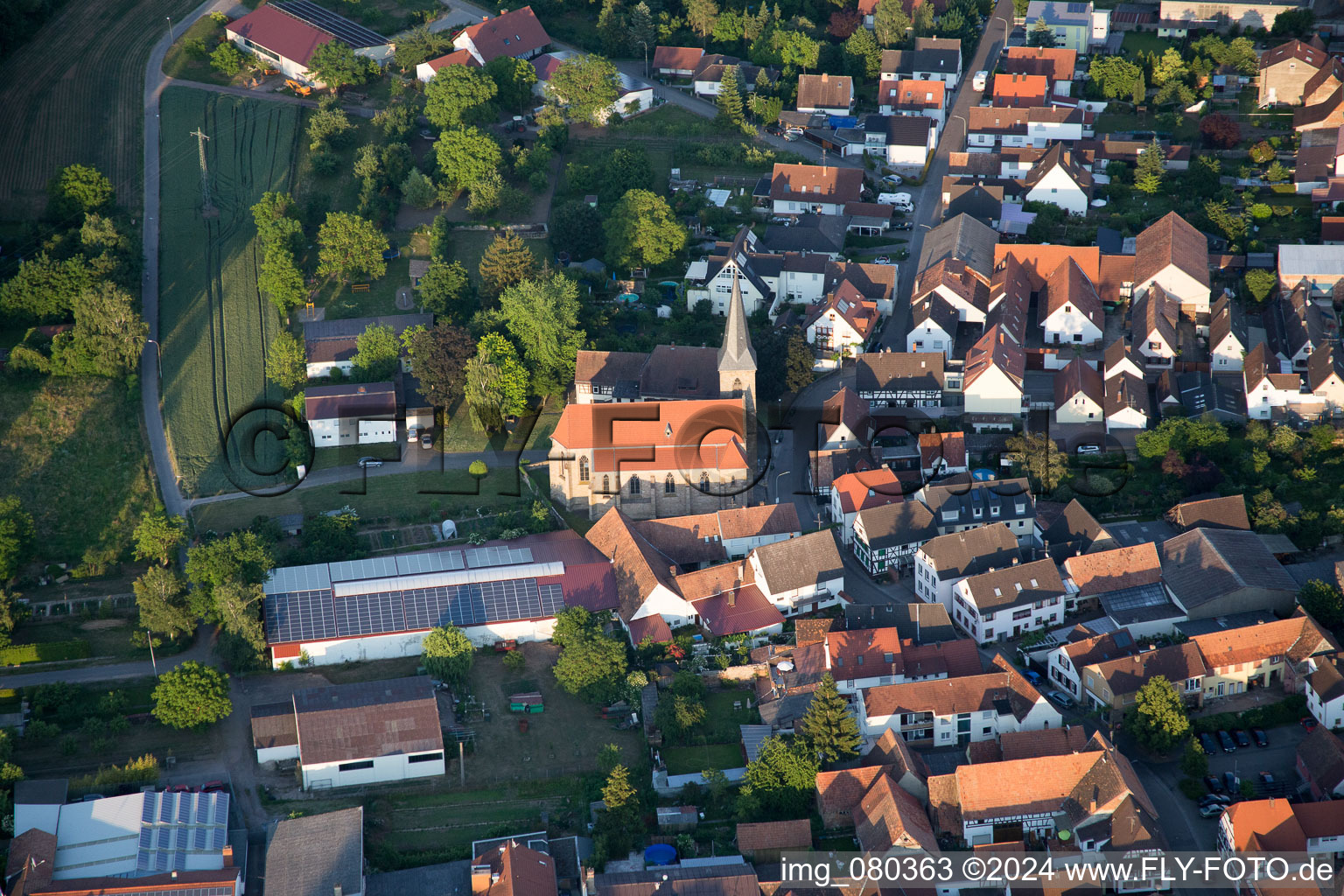 District Ingenheim in Billigheim-Ingenheim in the state Rhineland-Palatinate, Germany from the plane