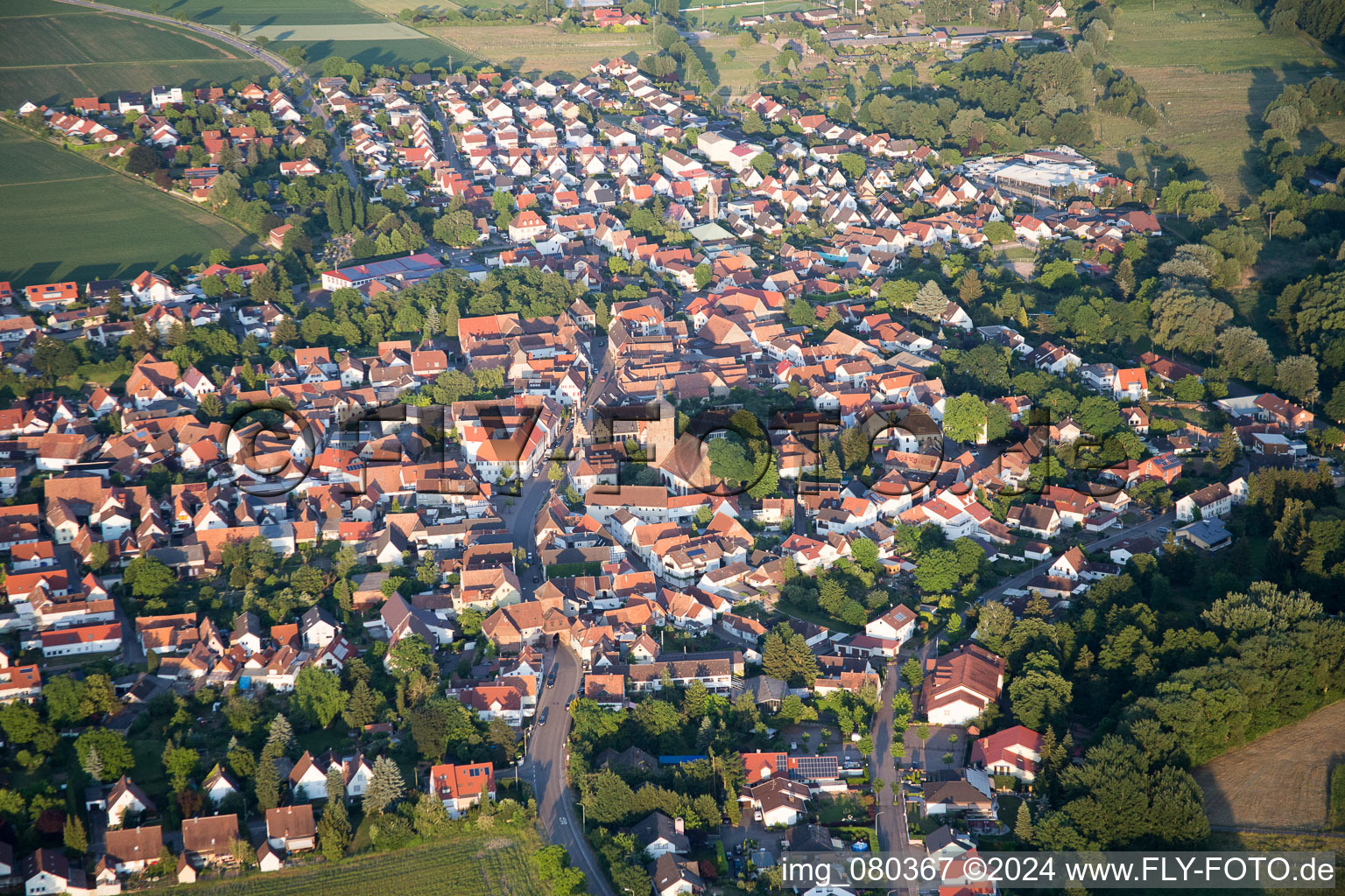 District Billigheim in Billigheim-Ingenheim in the state Rhineland-Palatinate, Germany from above