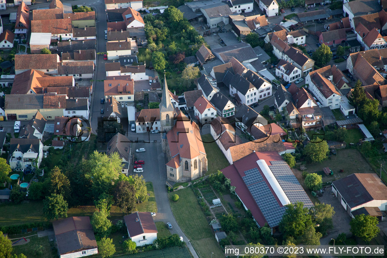 Drone recording of District Ingenheim in Billigheim-Ingenheim in the state Rhineland-Palatinate, Germany