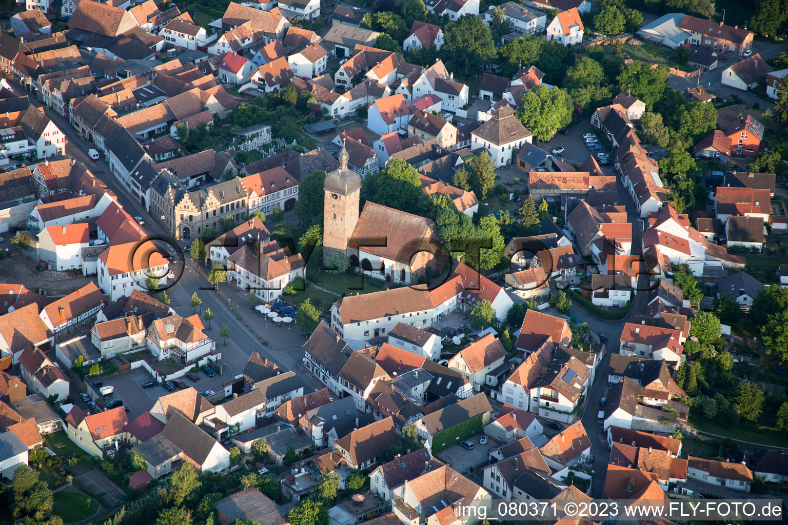 District Billigheim in Billigheim-Ingenheim in the state Rhineland-Palatinate, Germany seen from above