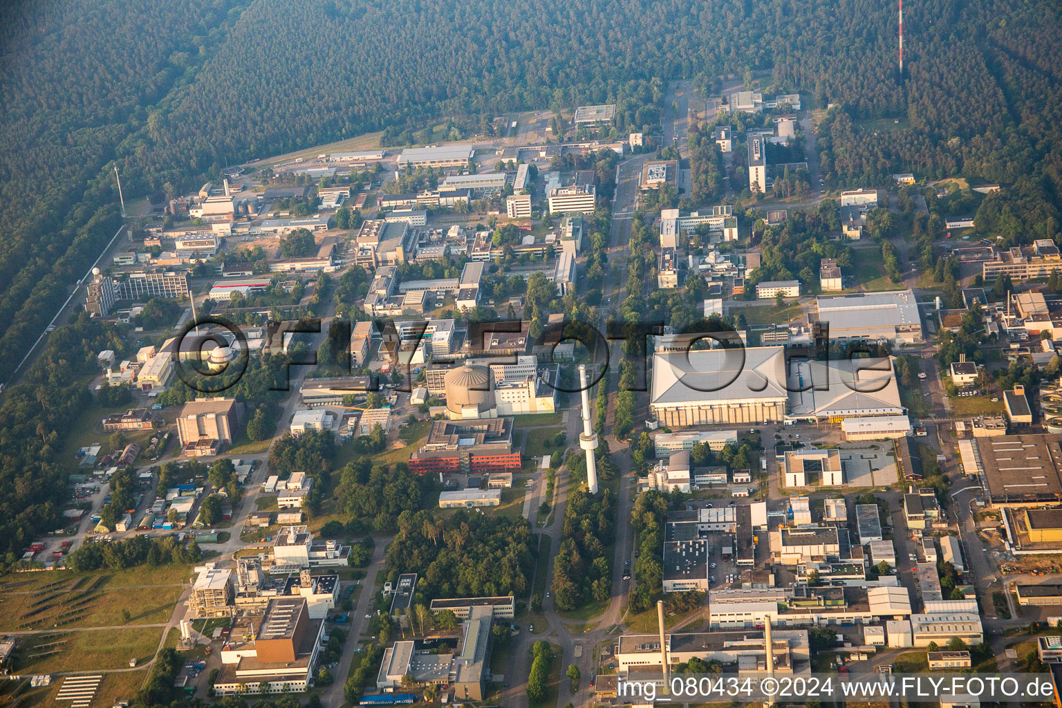 Aerial view of KIT Campus North in the district Leopoldshafen in Eggenstein-Leopoldshafen in the state Baden-Wuerttemberg, Germany