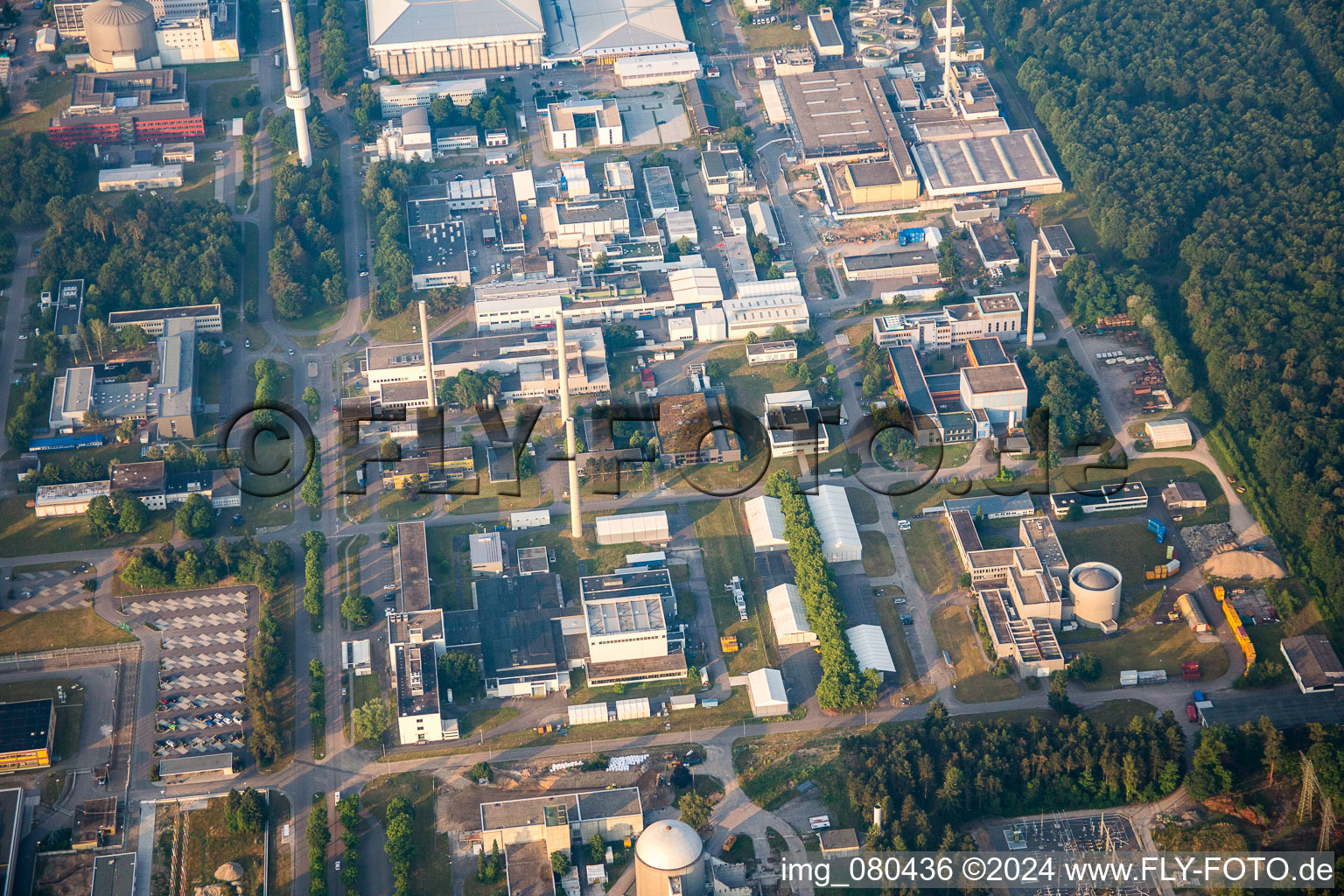 Oblique view of KIT Campus North in the district Leopoldshafen in Eggenstein-Leopoldshafen in the state Baden-Wuerttemberg, Germany