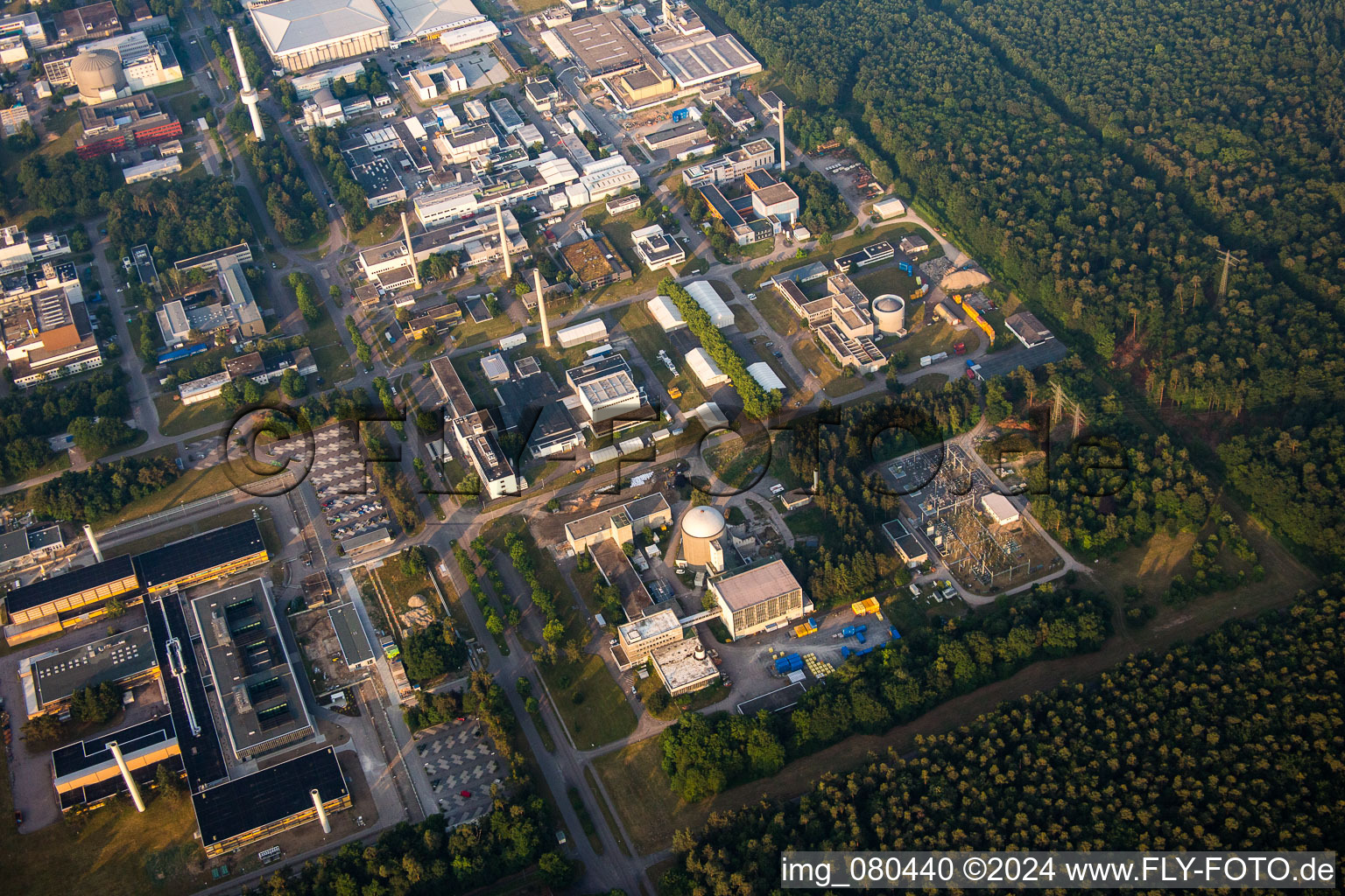 KIT Campus North in the district Leopoldshafen in Eggenstein-Leopoldshafen in the state Baden-Wuerttemberg, Germany from the plane