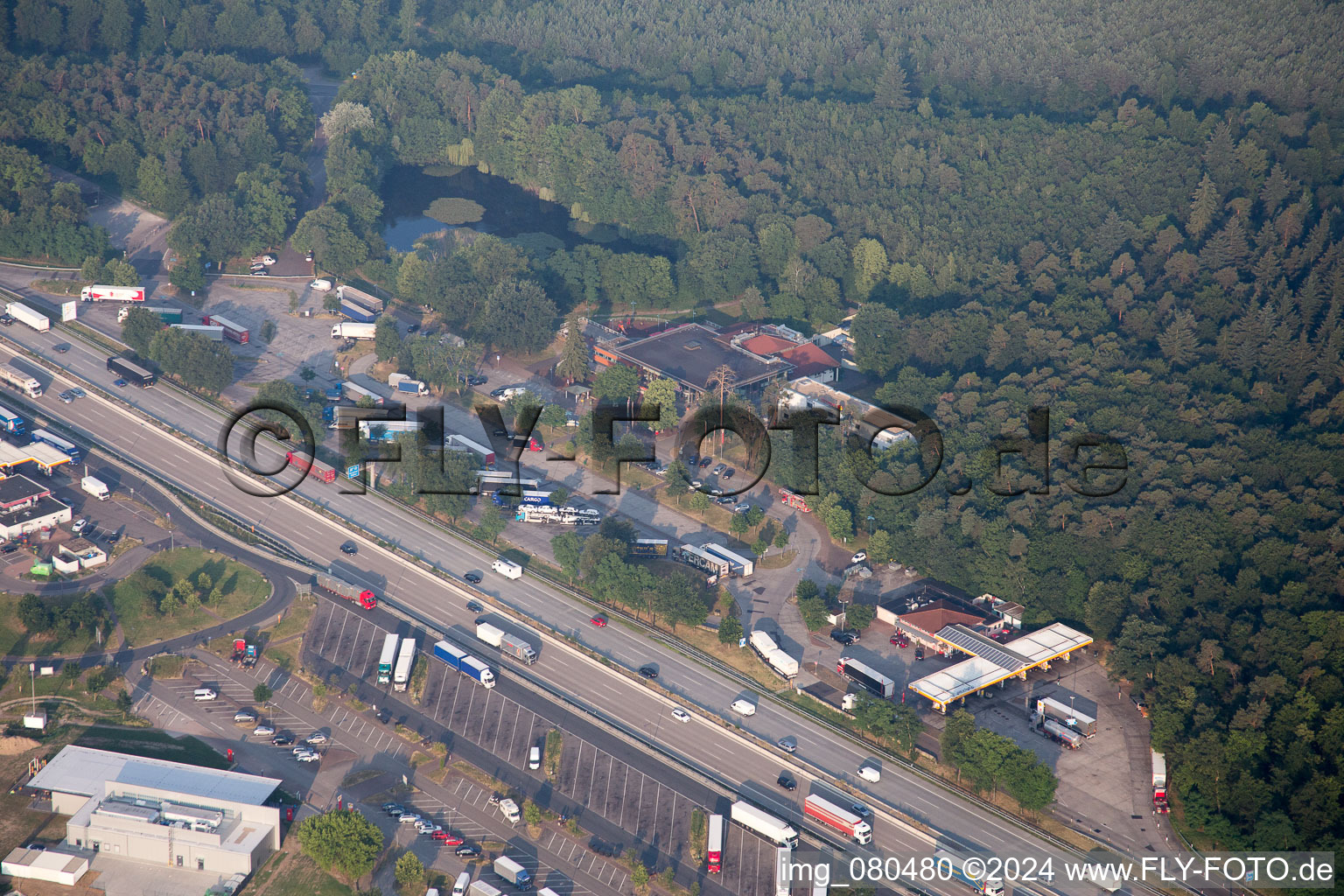 Motorway service area on the edge of the course of BAB highway A5 in Forst in the state Baden-Wurttemberg