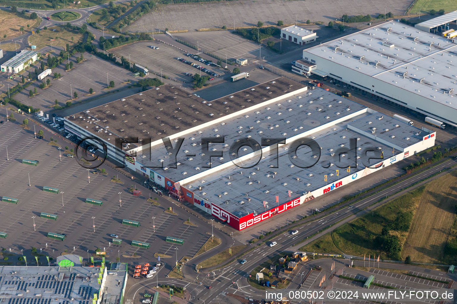 Building of the shopping center Roller Moebel - Waghaeusel in Wiesental in the state Baden-Wurttemberg, Germany