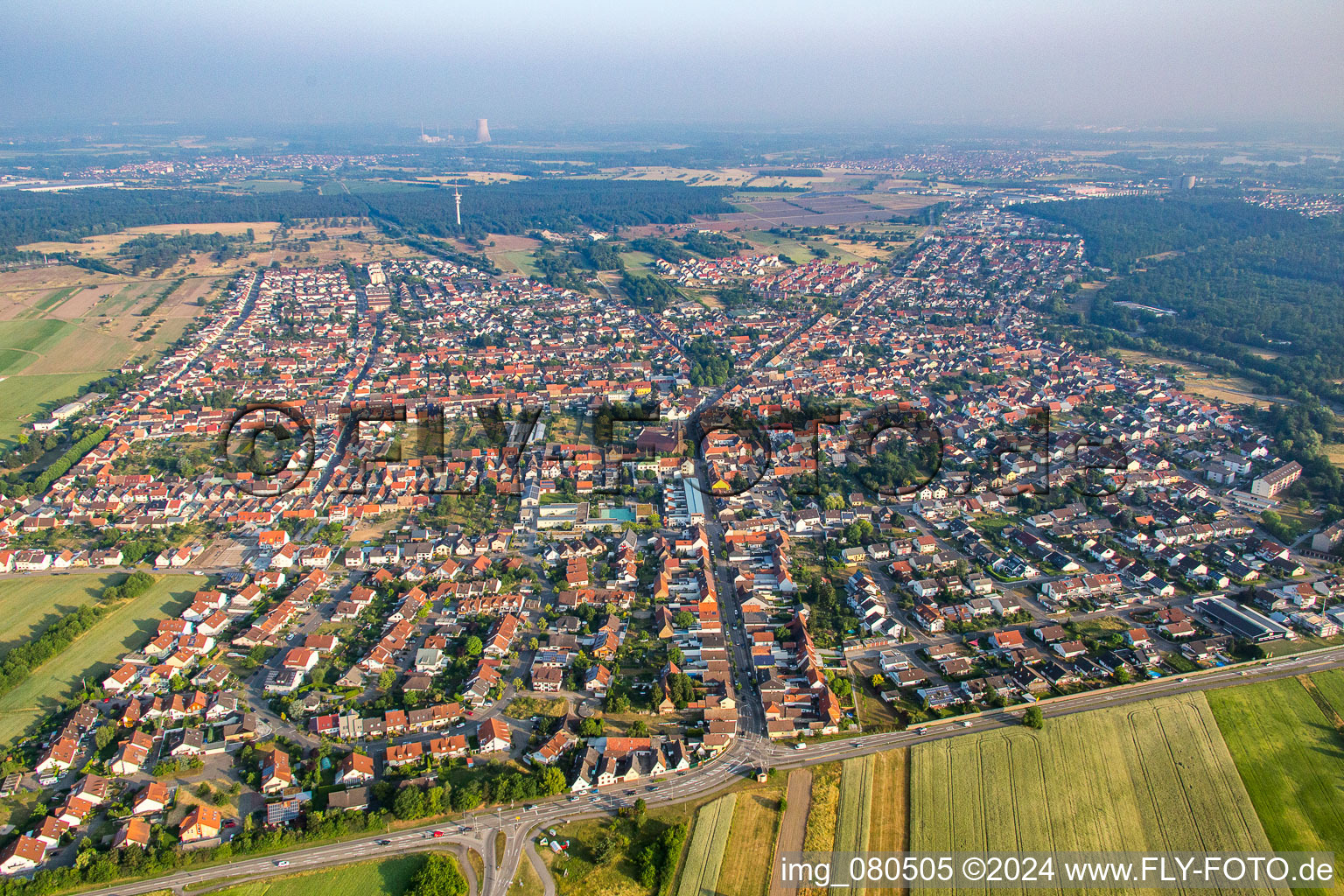 From the east in the district Wiesental in Waghäusel in the state Baden-Wuerttemberg, Germany