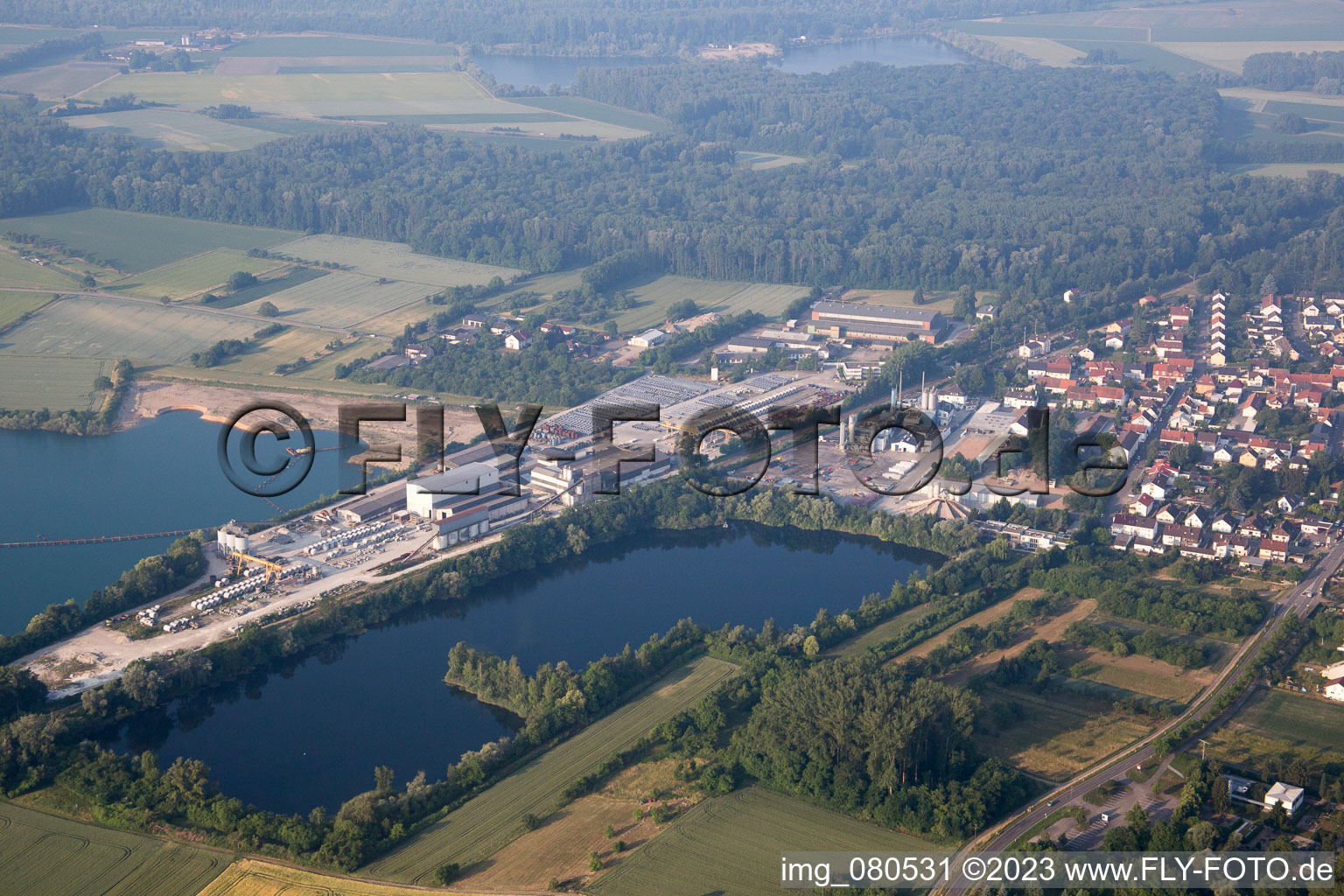Aerial photograpy of District Rheinsheim in Philippsburg in the state Baden-Wuerttemberg, Germany