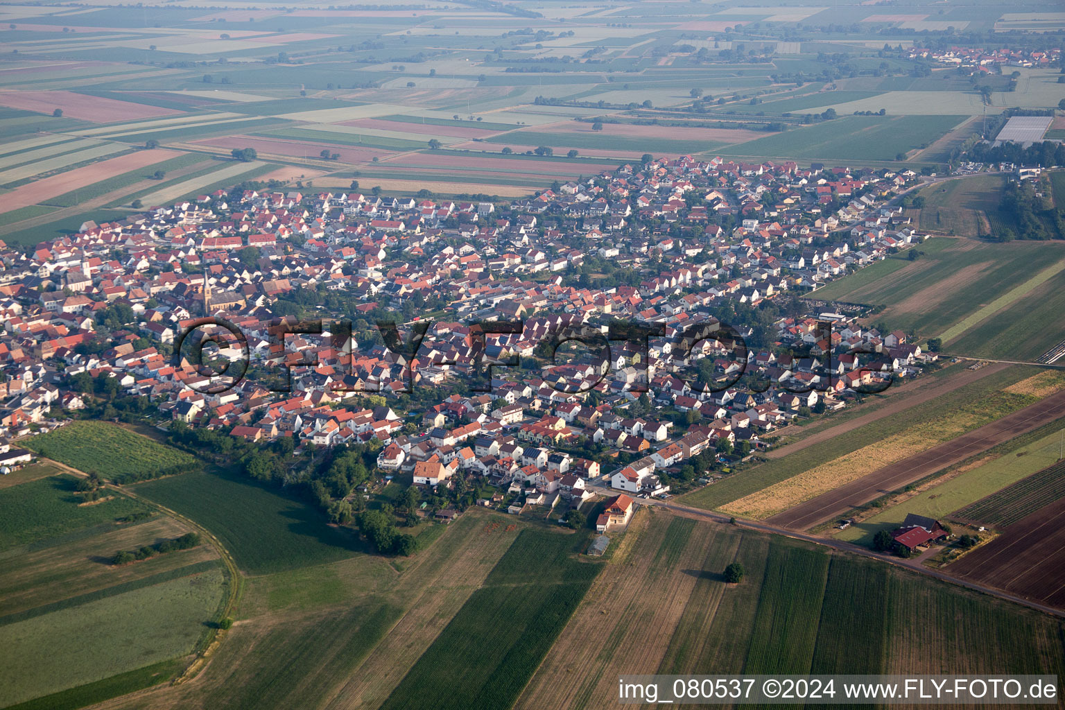 Aerial view of District Mechtersheim in Römerberg in the state Rhineland-Palatinate, Germany